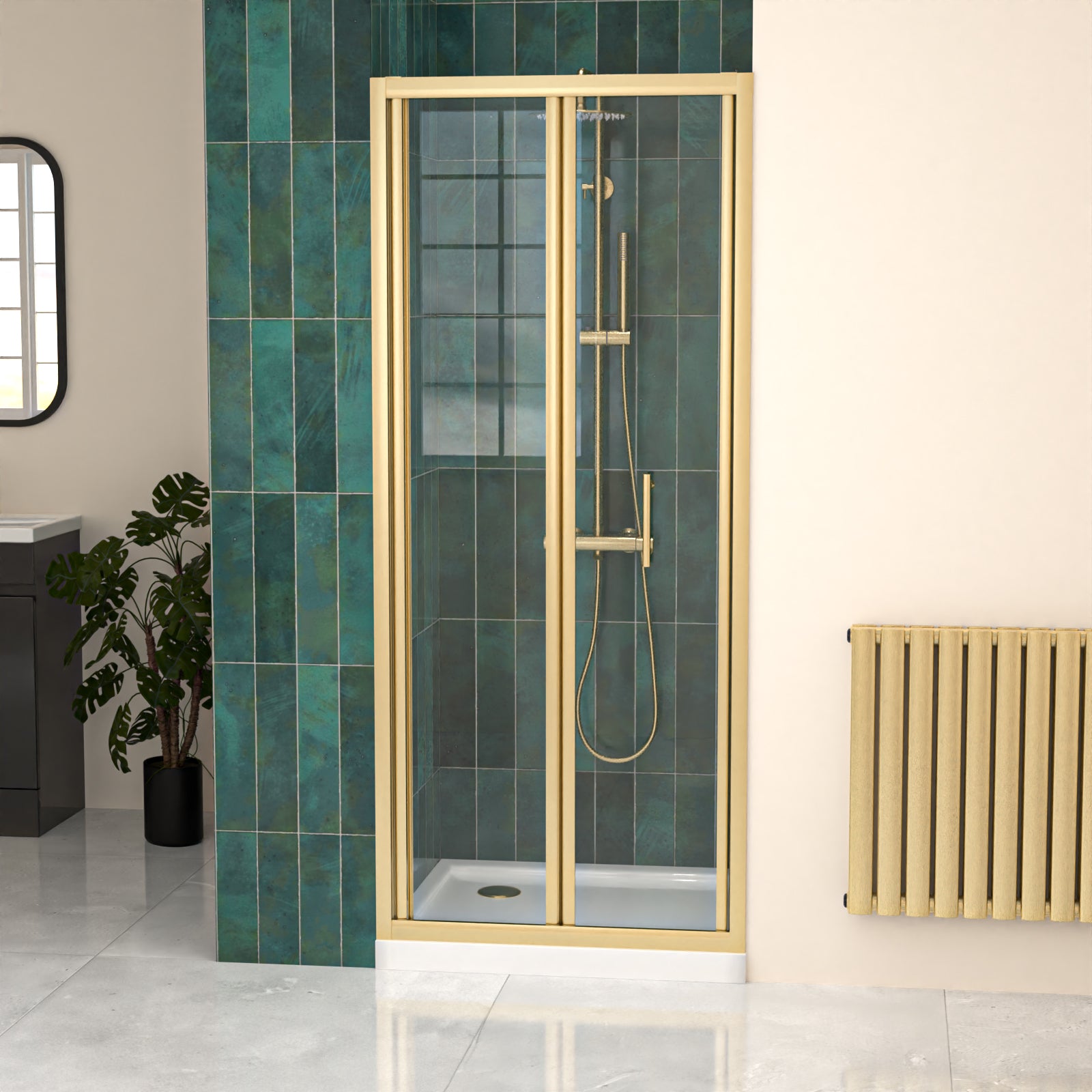 800mm Brushed Brass Bi-fold Shower Door Tempered Glass