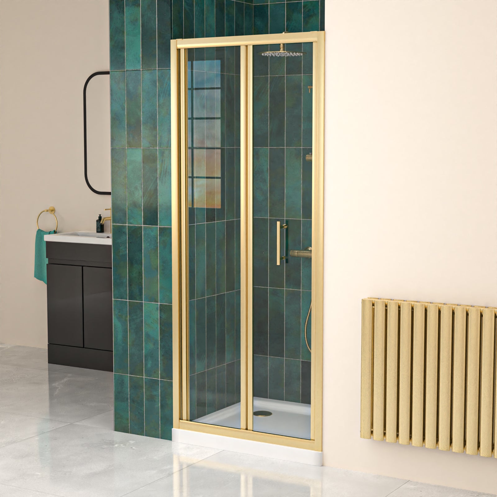 800mm Brushed Brass Bi-fold Shower Door Tempered Glass