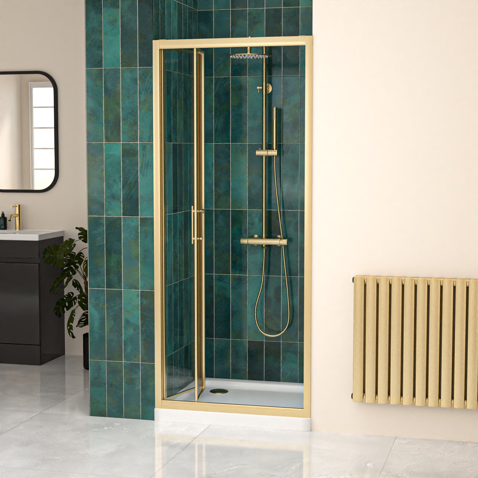 800mm Brushed Brass Bi-fold Shower Door Tempered Glass
