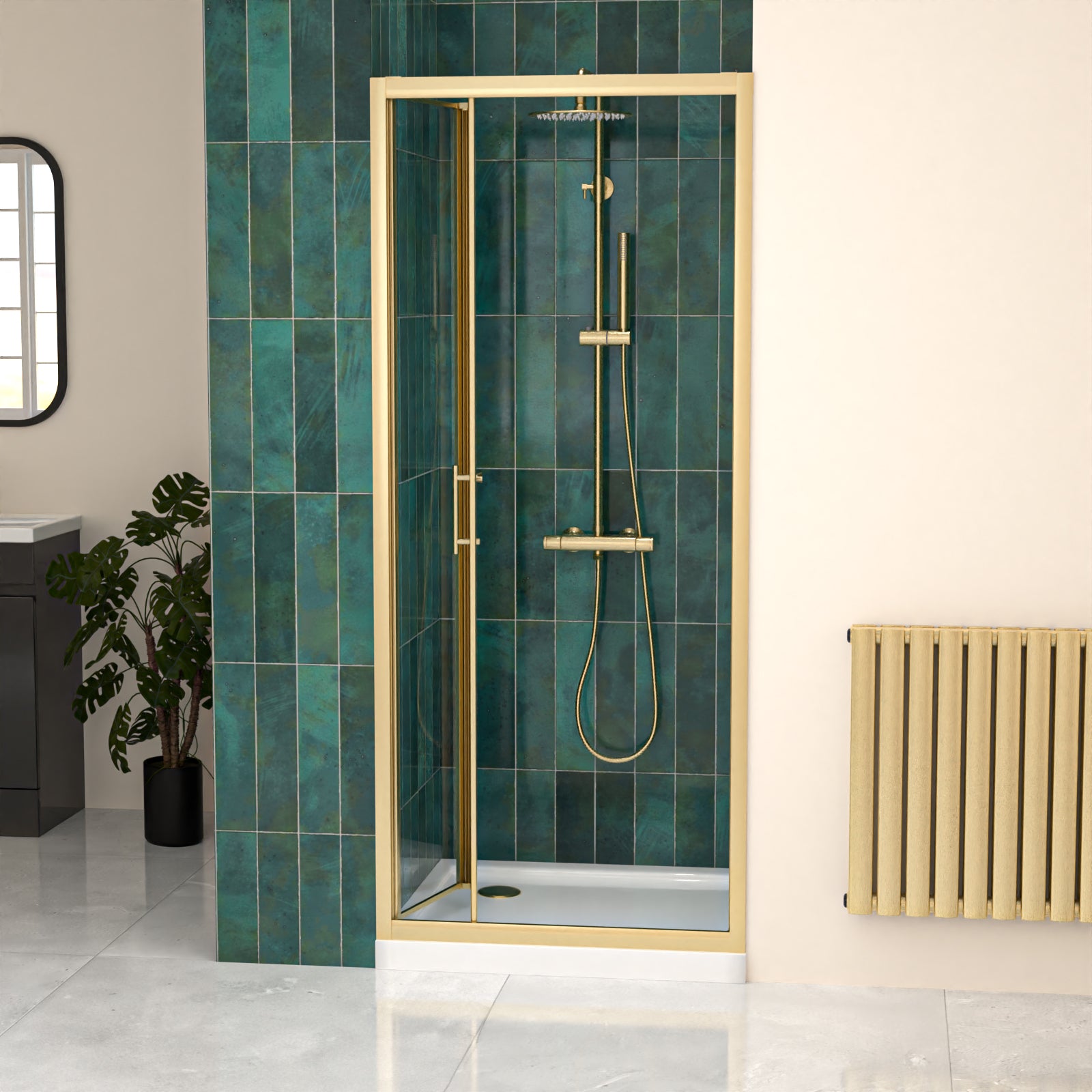 800mm Brushed Brass Bi-fold Shower Door Tempered Glass