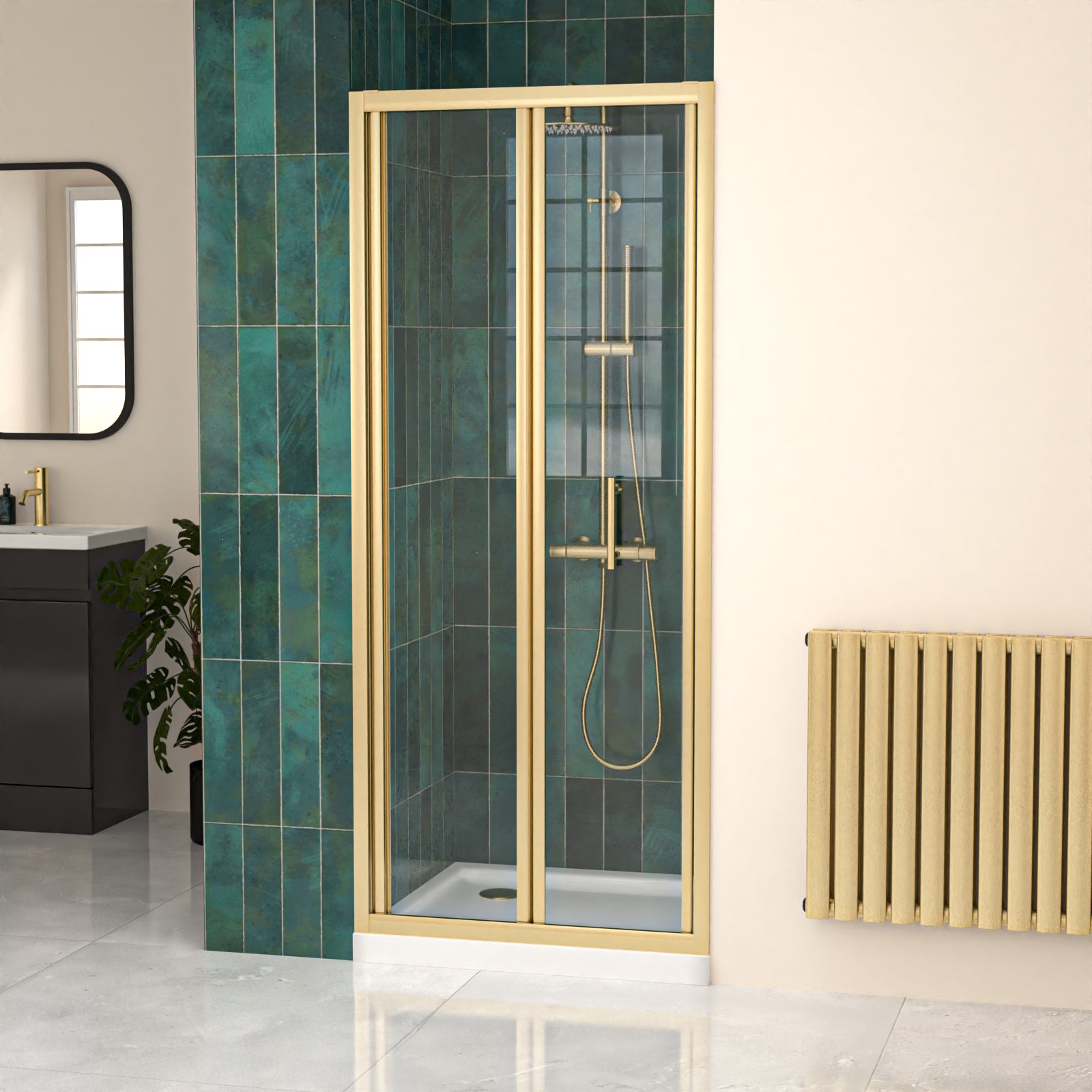800mm Brushed Brass Bi-fold Shower Door Tempered Glass