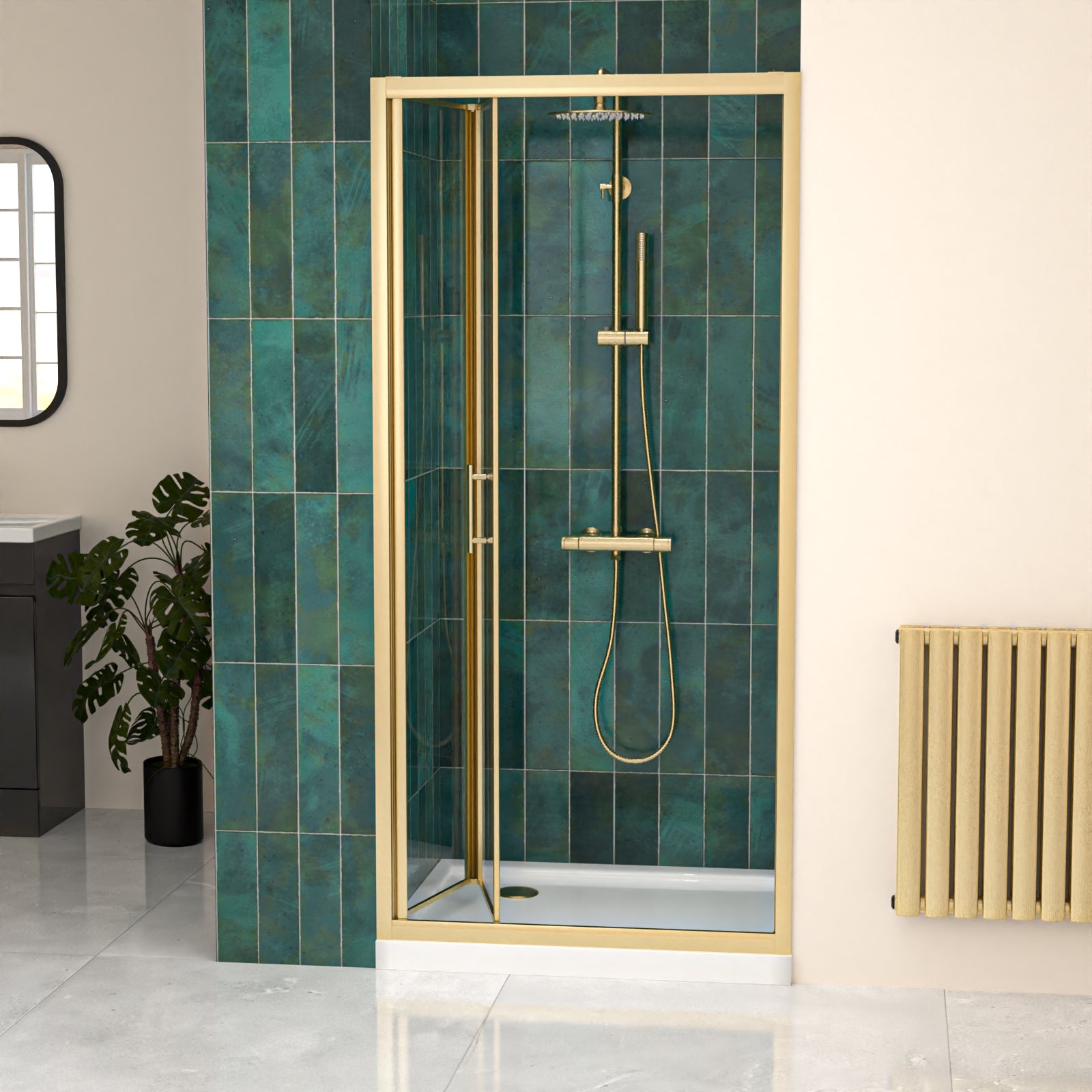 900mm Brushed Brass Bi-fold Shower Door Tempered Glass