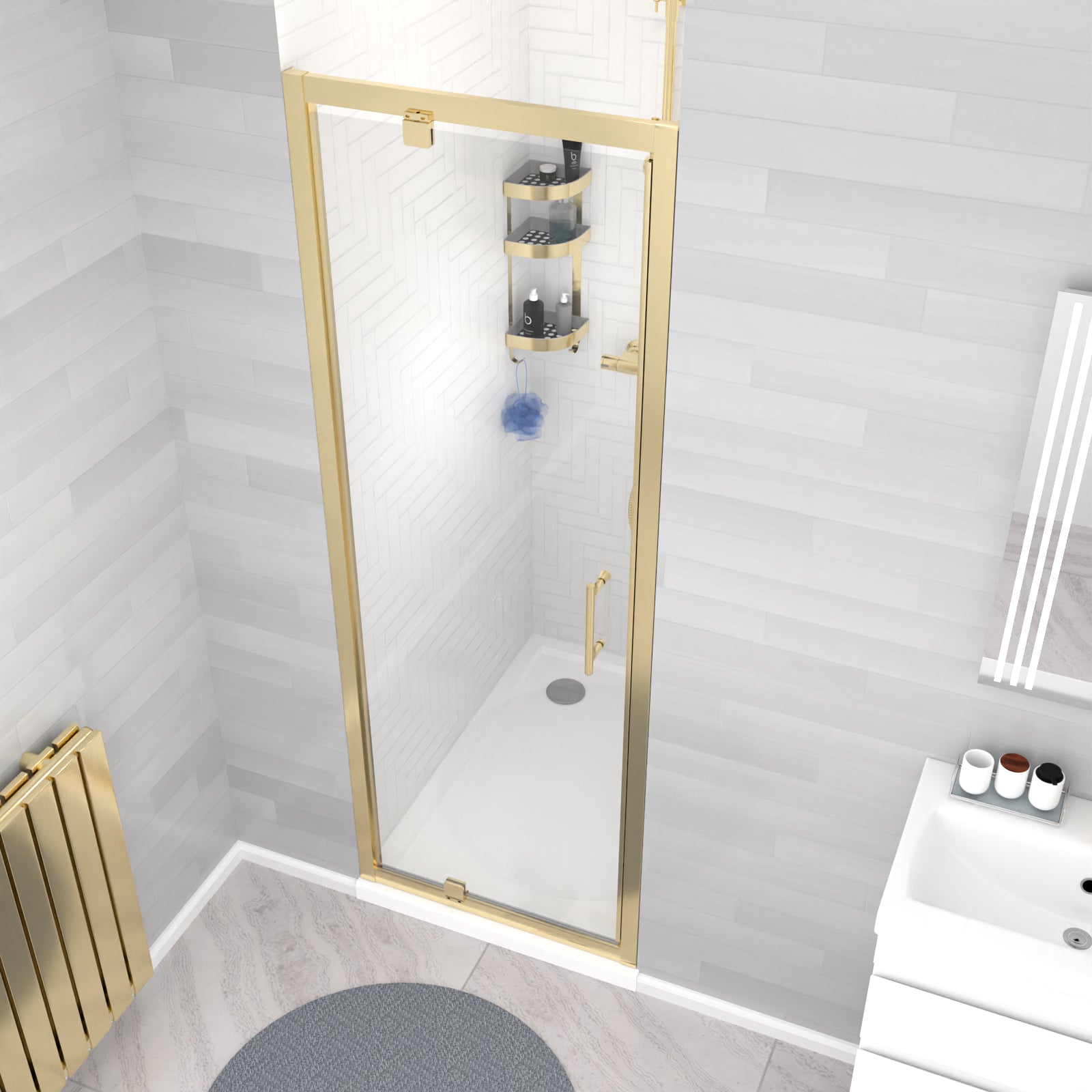 Jupiter 700 x 1850mm Shower Enclosure Pivot Door Brushed Brass