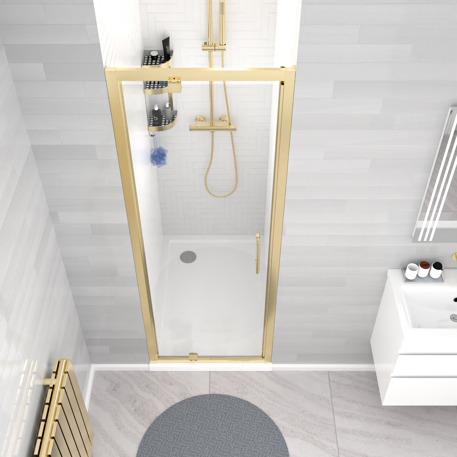 Jupiter 700 x 1850mm Shower Enclosure Pivot Door Brushed Brass