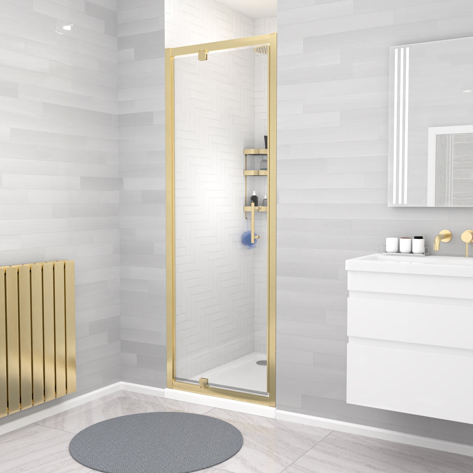 Jupiter 700 x 1850mm Shower Enclosure Pivot Door Brushed Brass