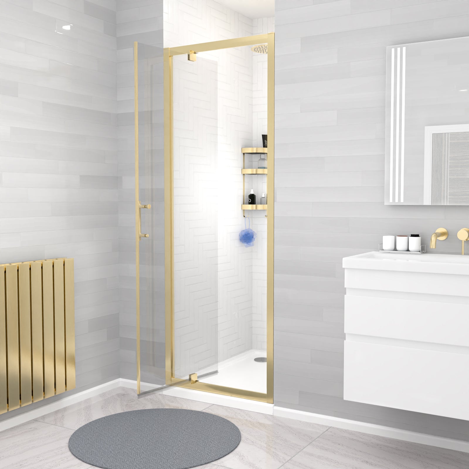 Jupiter 700 x 1850mm Shower Enclosure Pivot Door Brushed Brass