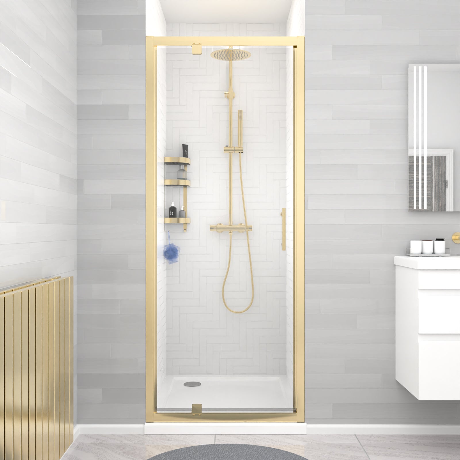 Jupiter 800 x 1850mm Shower Enclosure Pivot Door Brushed Brass