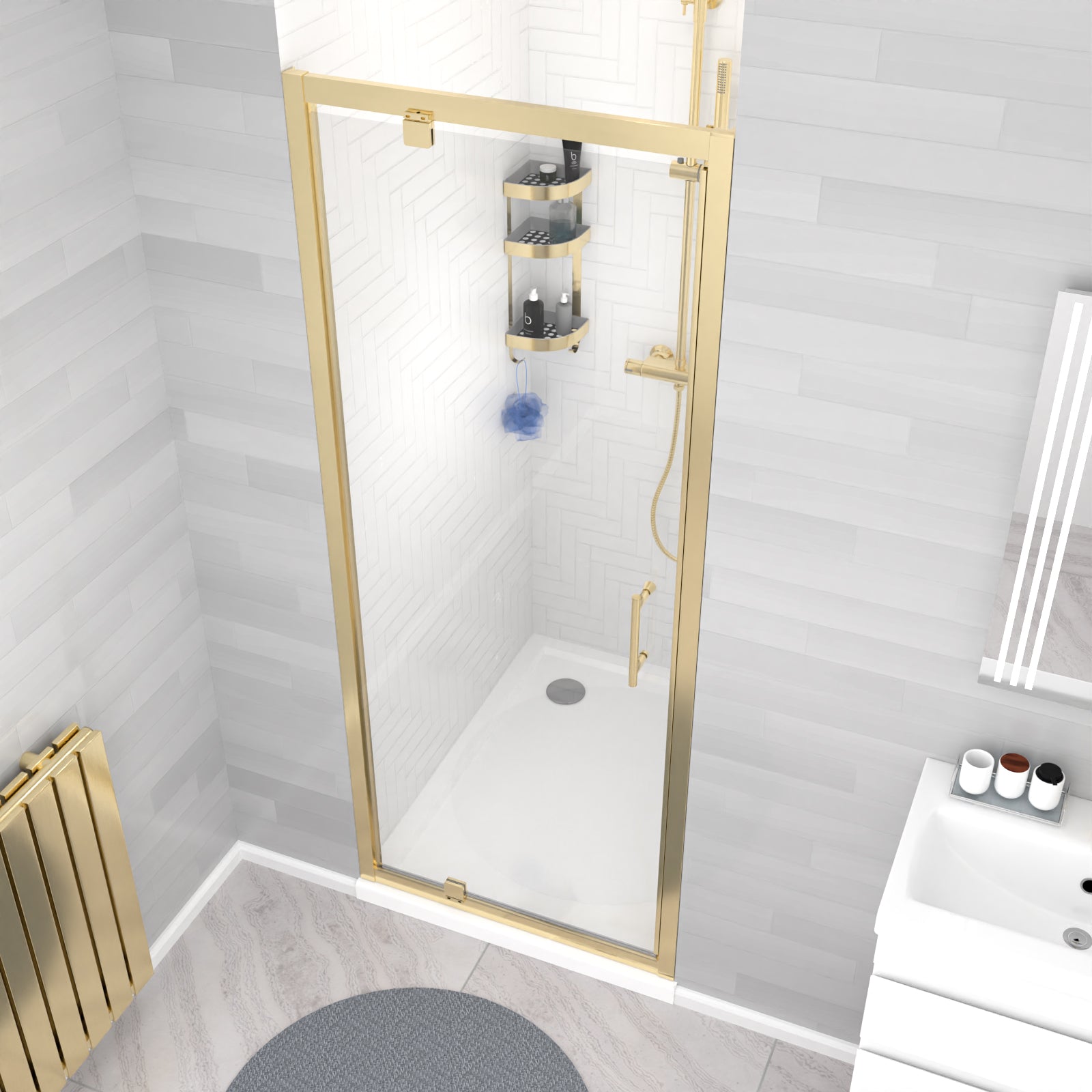 Jupiter 800 x 1850mm Shower Enclosure Pivot Door Brushed Brass