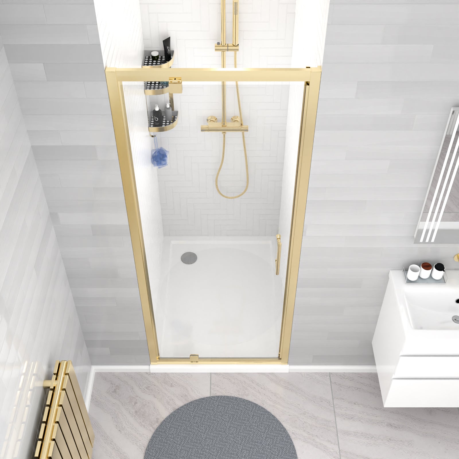 Jupiter 800 x 1850mm Shower Enclosure Pivot Door Brushed Brass