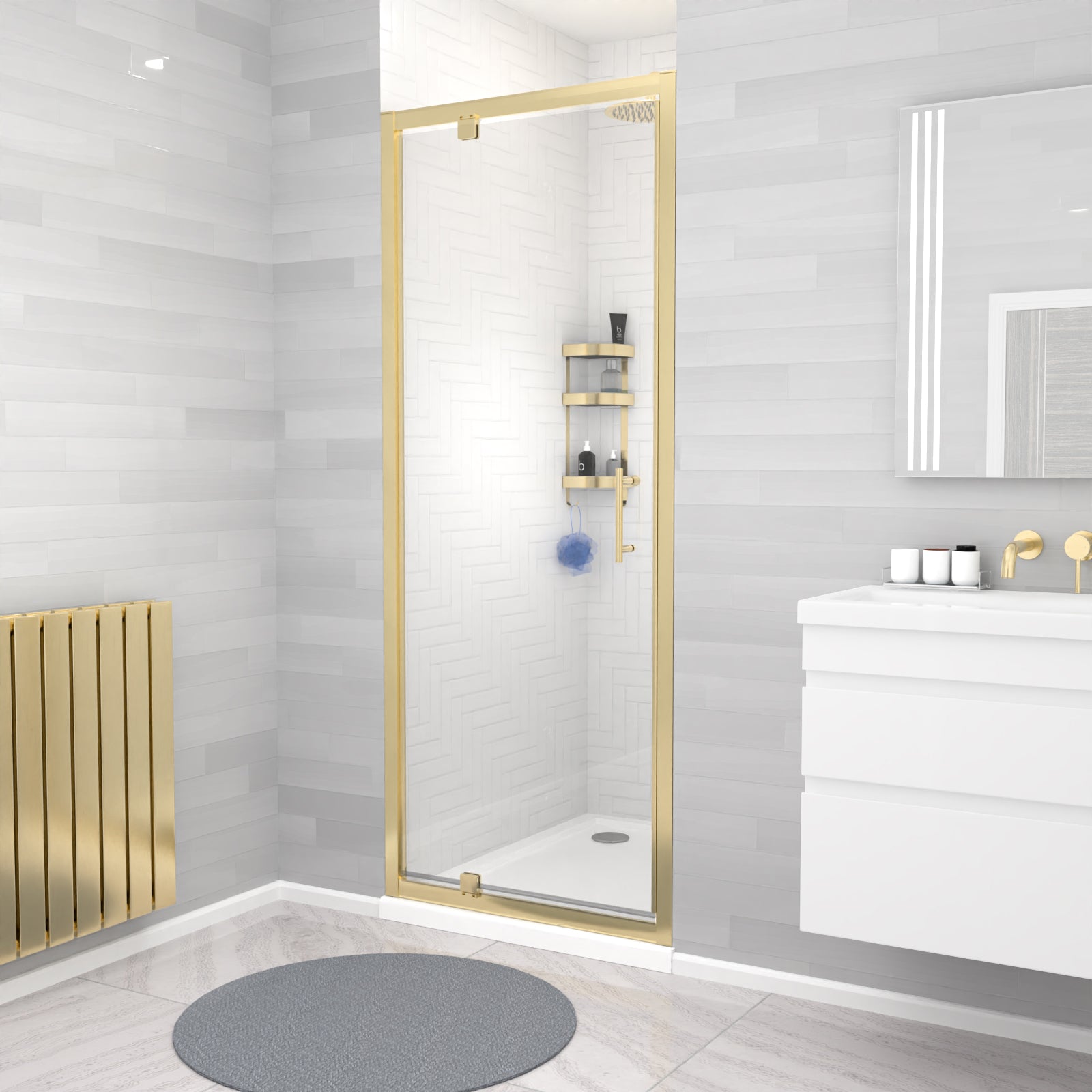 Jupiter 800 x 1850mm Shower Enclosure Pivot Door Brushed Brass