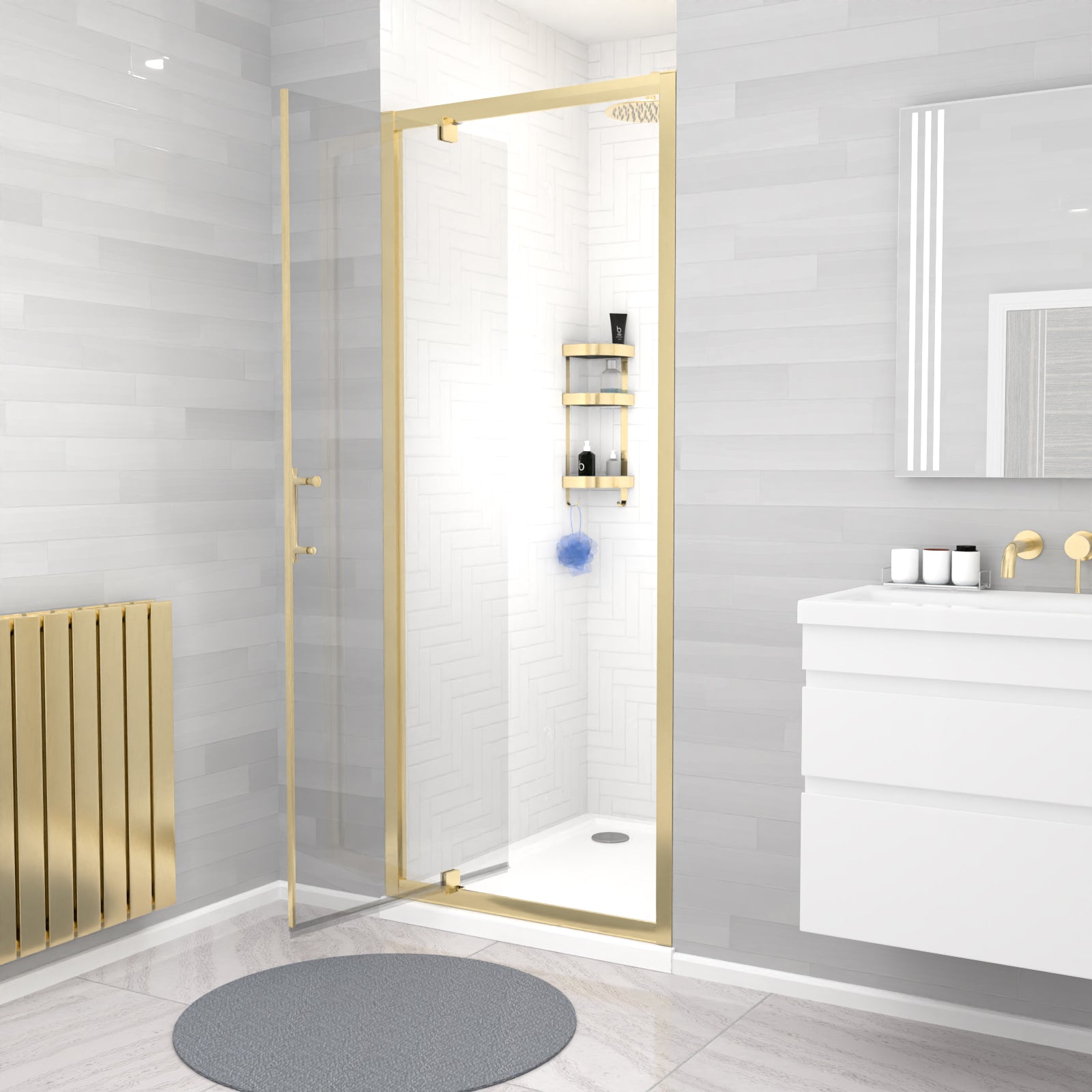 Jupiter 800 x 1850mm Shower Enclosure Pivot Door Brushed Brass