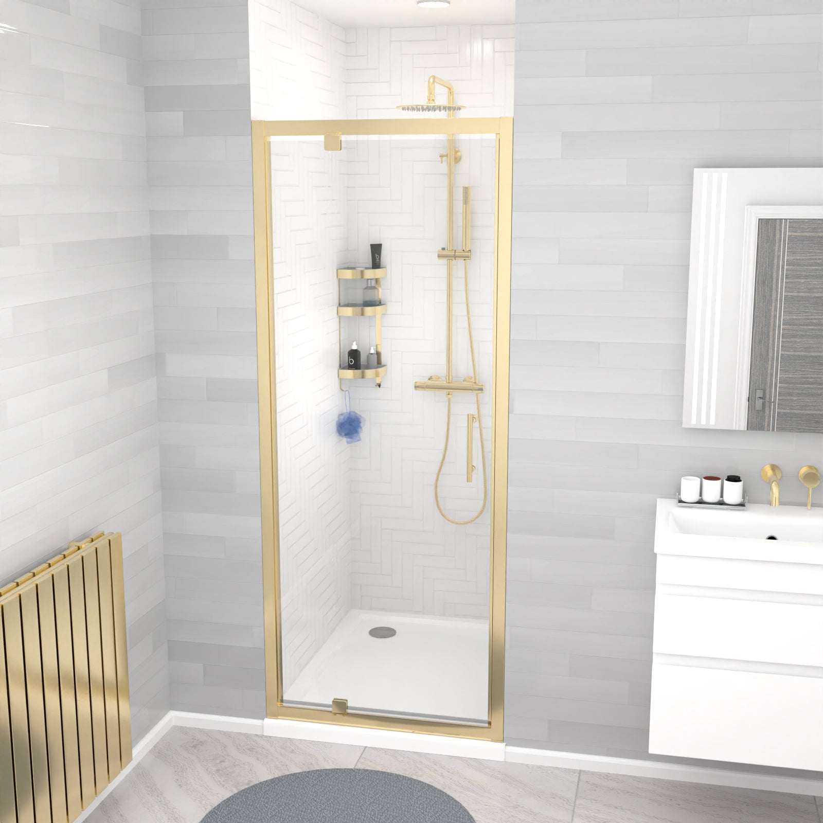 Jupiter 800 x 1850mm Shower Enclosure Pivot Door Brushed Brass