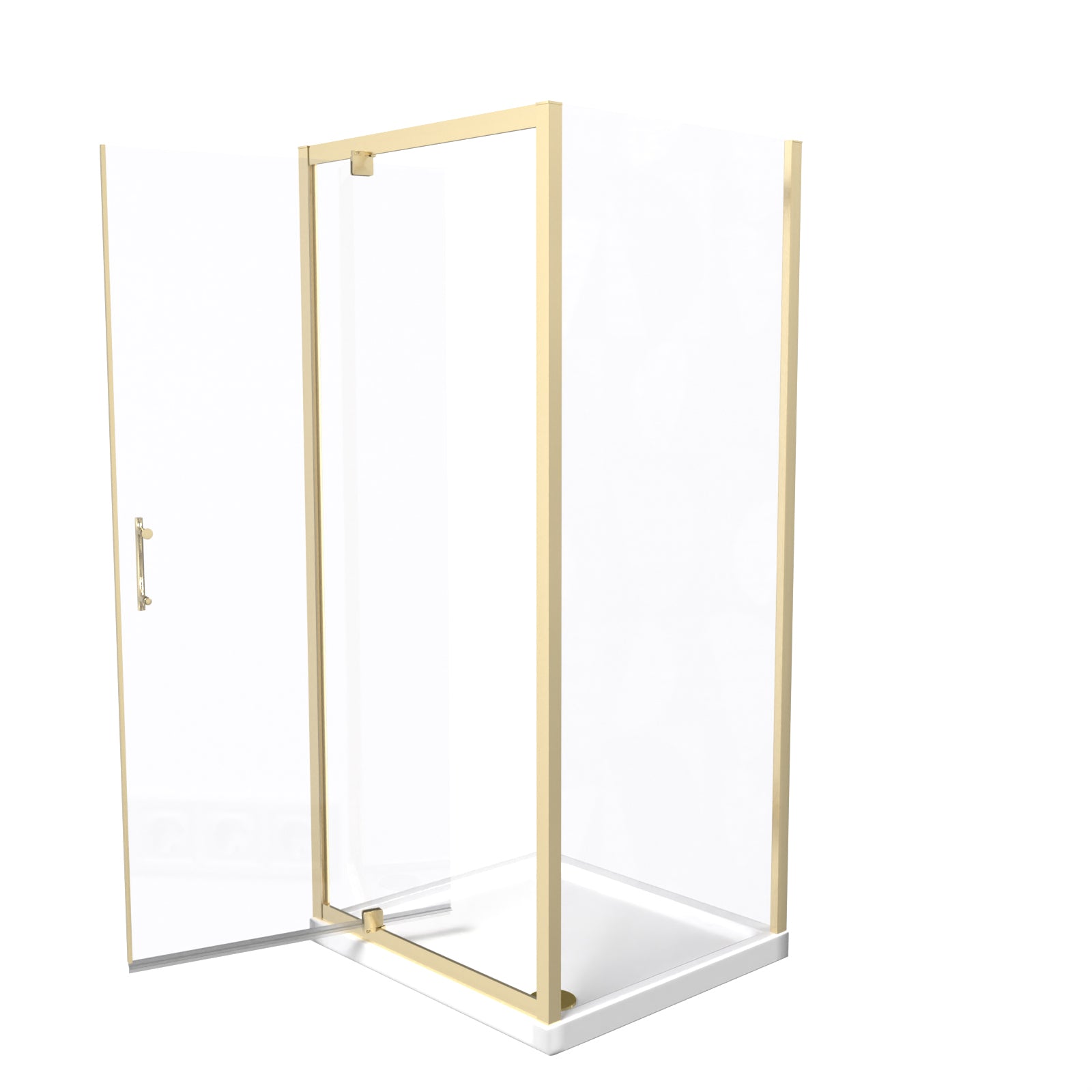 Brushed Brass 900 x 760mm Pivot Door Shower Enclosure Panel & Tray