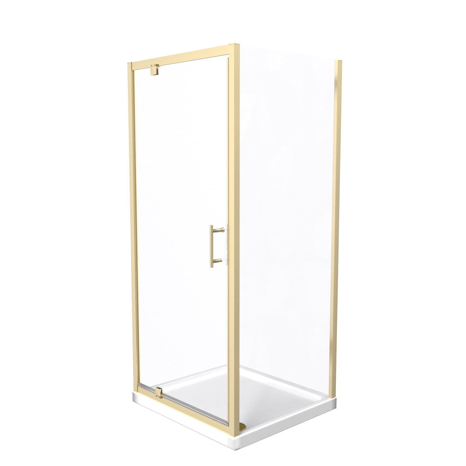 Brushed Brass 900 x 800mm Pivot Door Shower Enclosure Panel & Tray Set