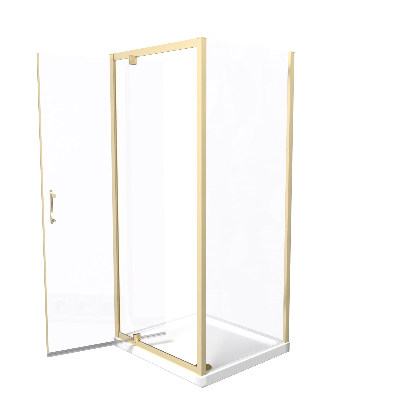 Brushed Brass 900 x 900mm Pivot Door Shower Enclosure Panel & Tray