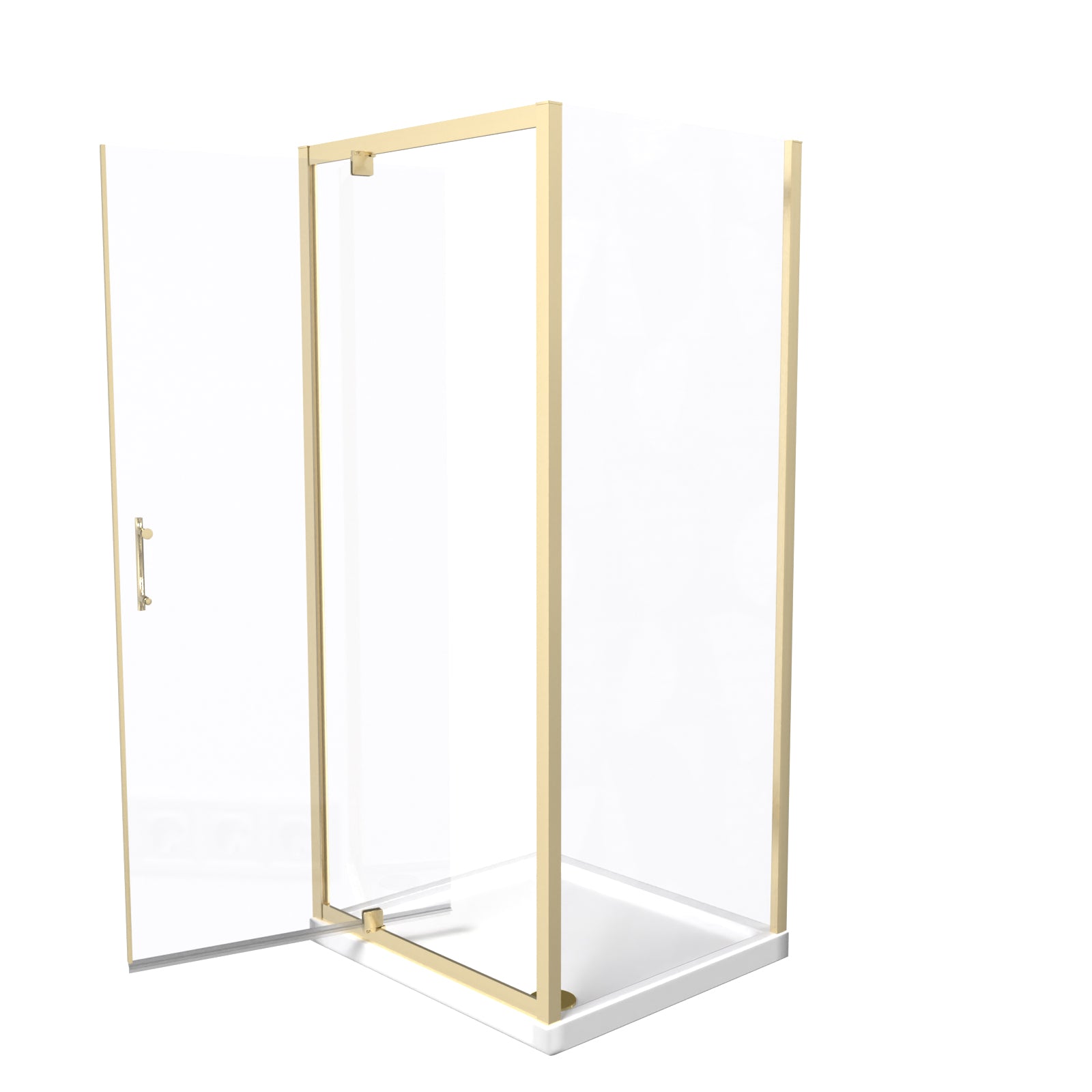 Brushed Brass Framed 900 x 900mm Pivot Door Shower Enclosure Panel & Tray