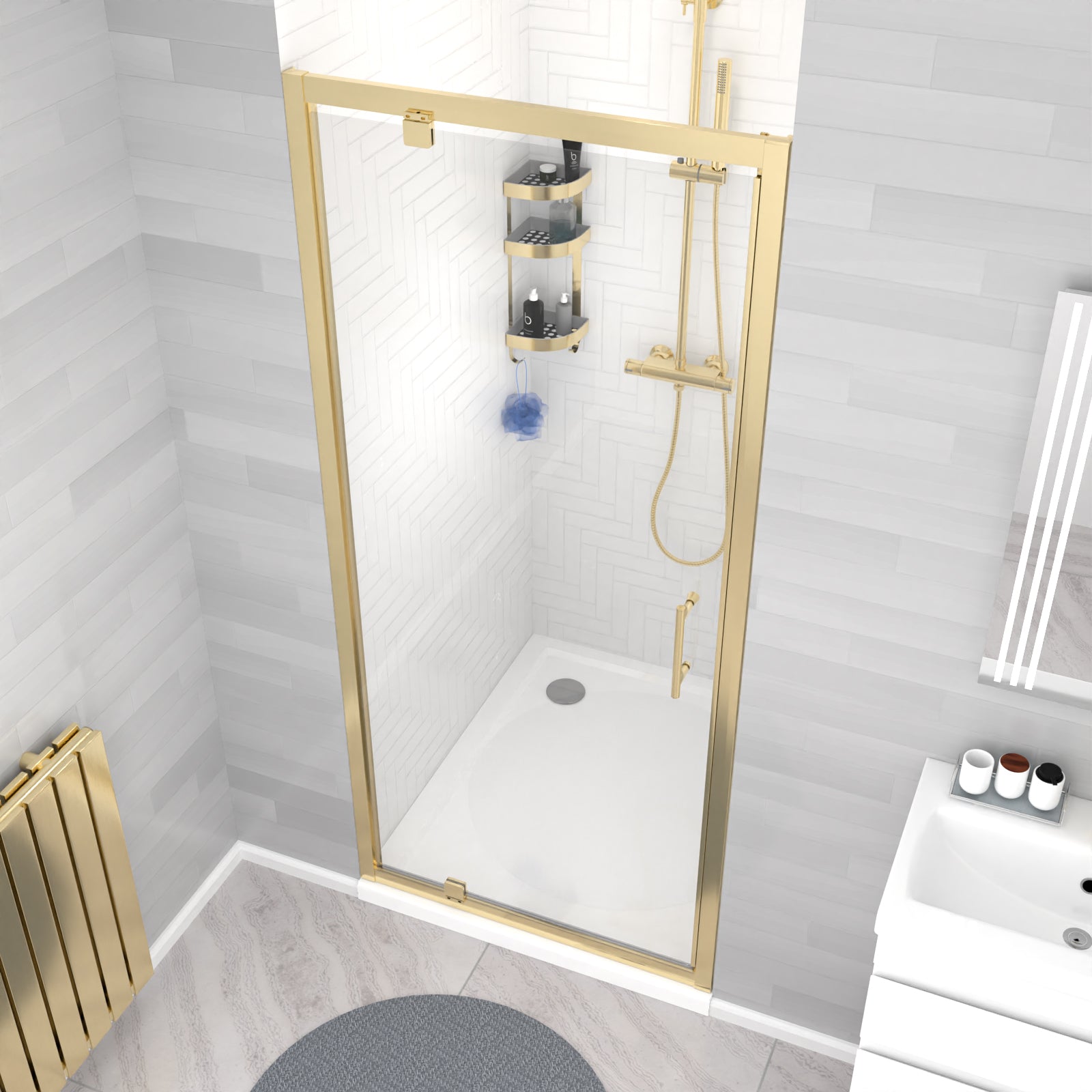 Jupiter 900 x 1850mm Brushed Brass Framed Shower Enclosure Pivot Door