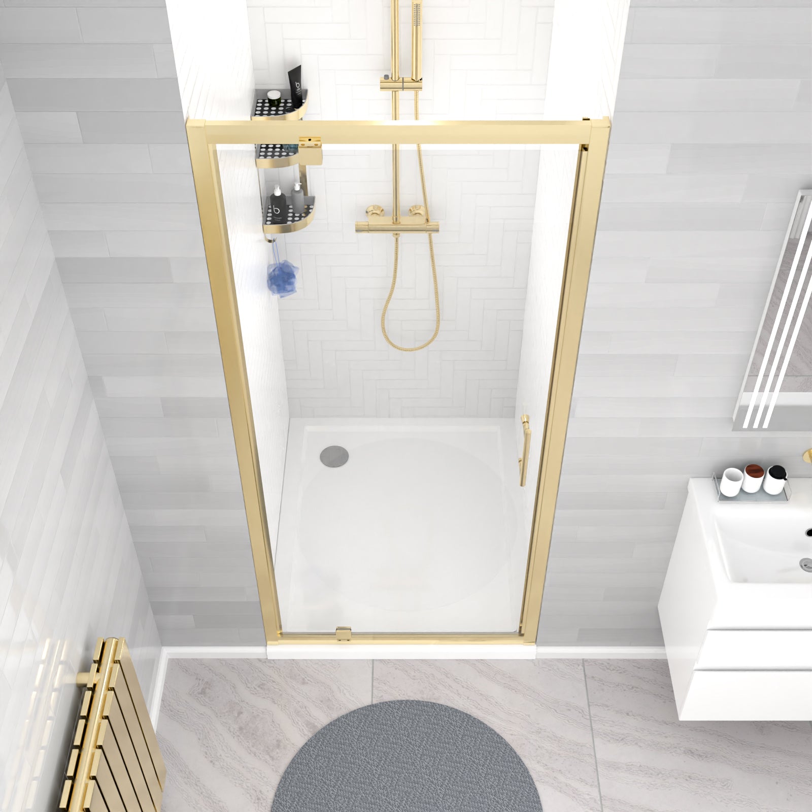 Jupiter 900 x 1850mm Shower Enclosure Pivot Door Brushed Brass