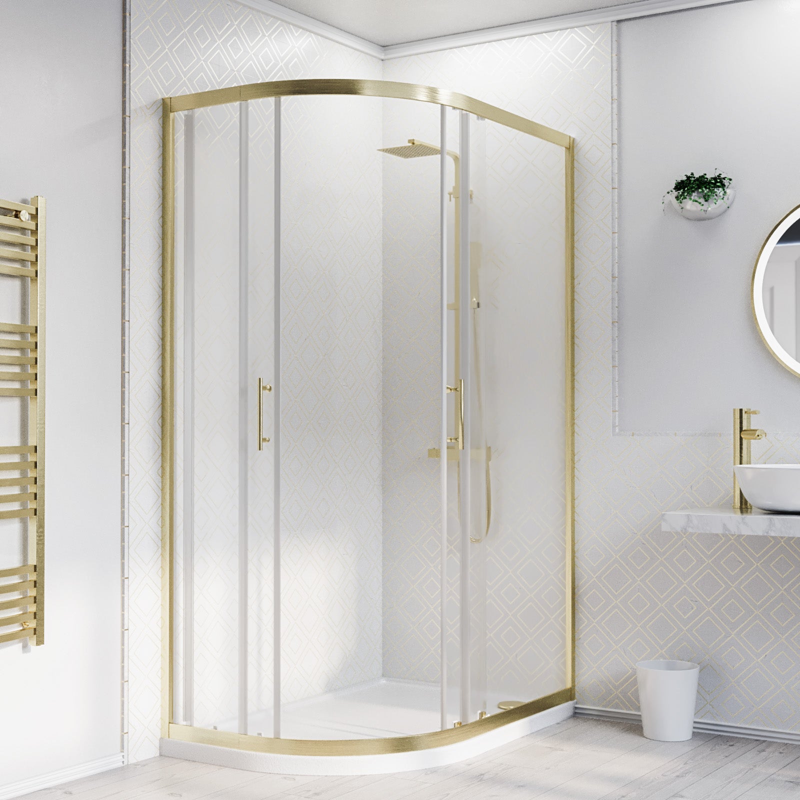 Saturn 1200 x 900mm LH Brushed Brass Framed Offset Quadrant Corner Shower Enclosure