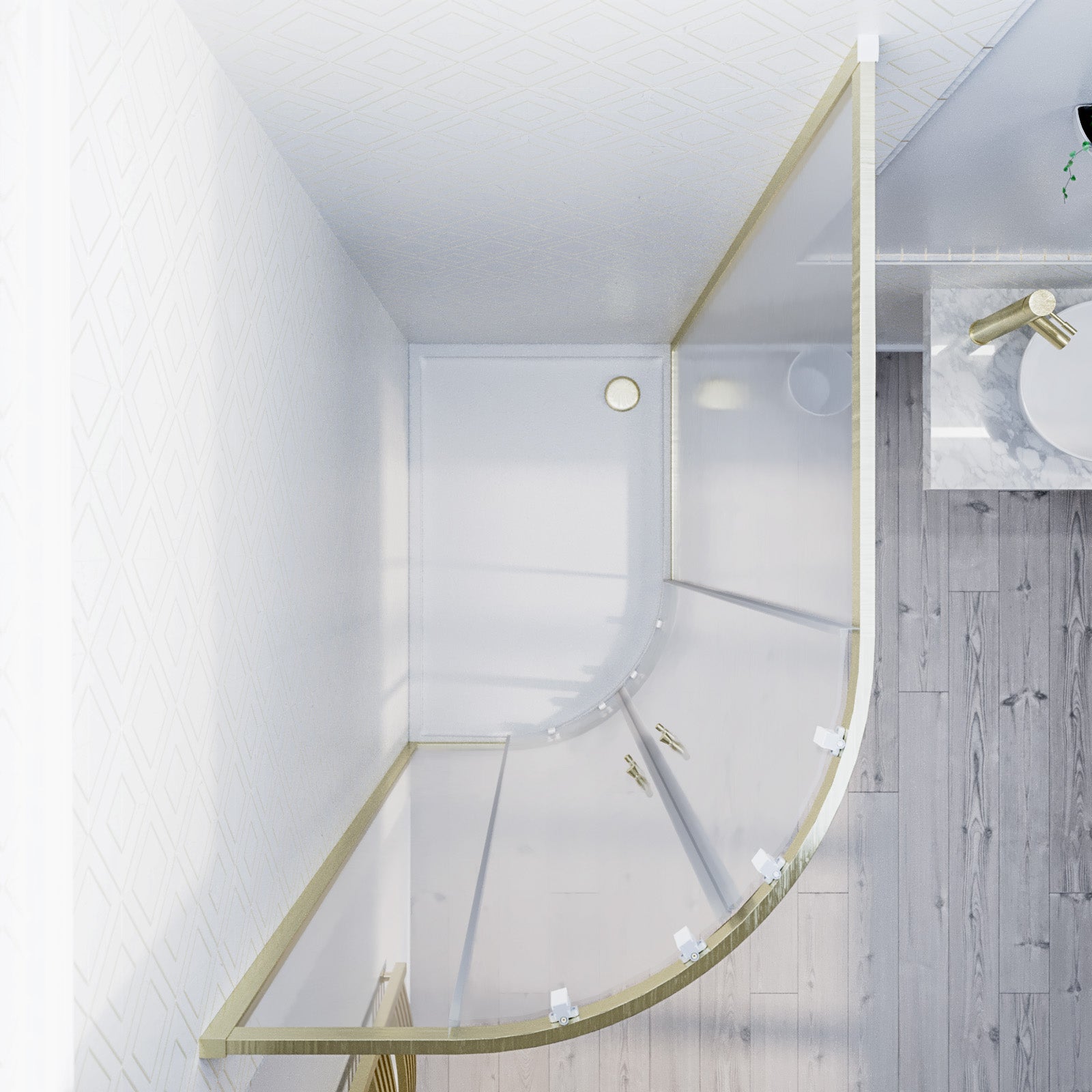 Left Hand 1200 x 800mm Brushed Brass Framed Offset Quadrant Shower Enclosure & Tray