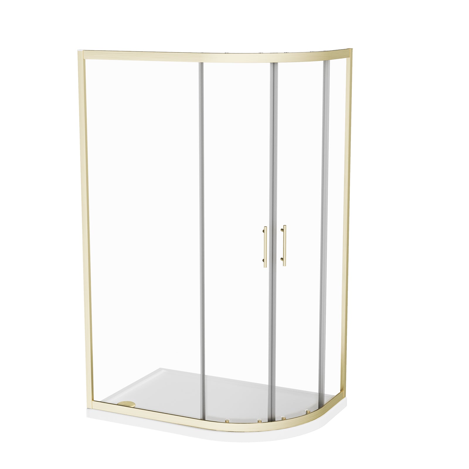 RH 1200 x 900mm Offset Quadrant Shower Enclosure Brushed Brass & Tray