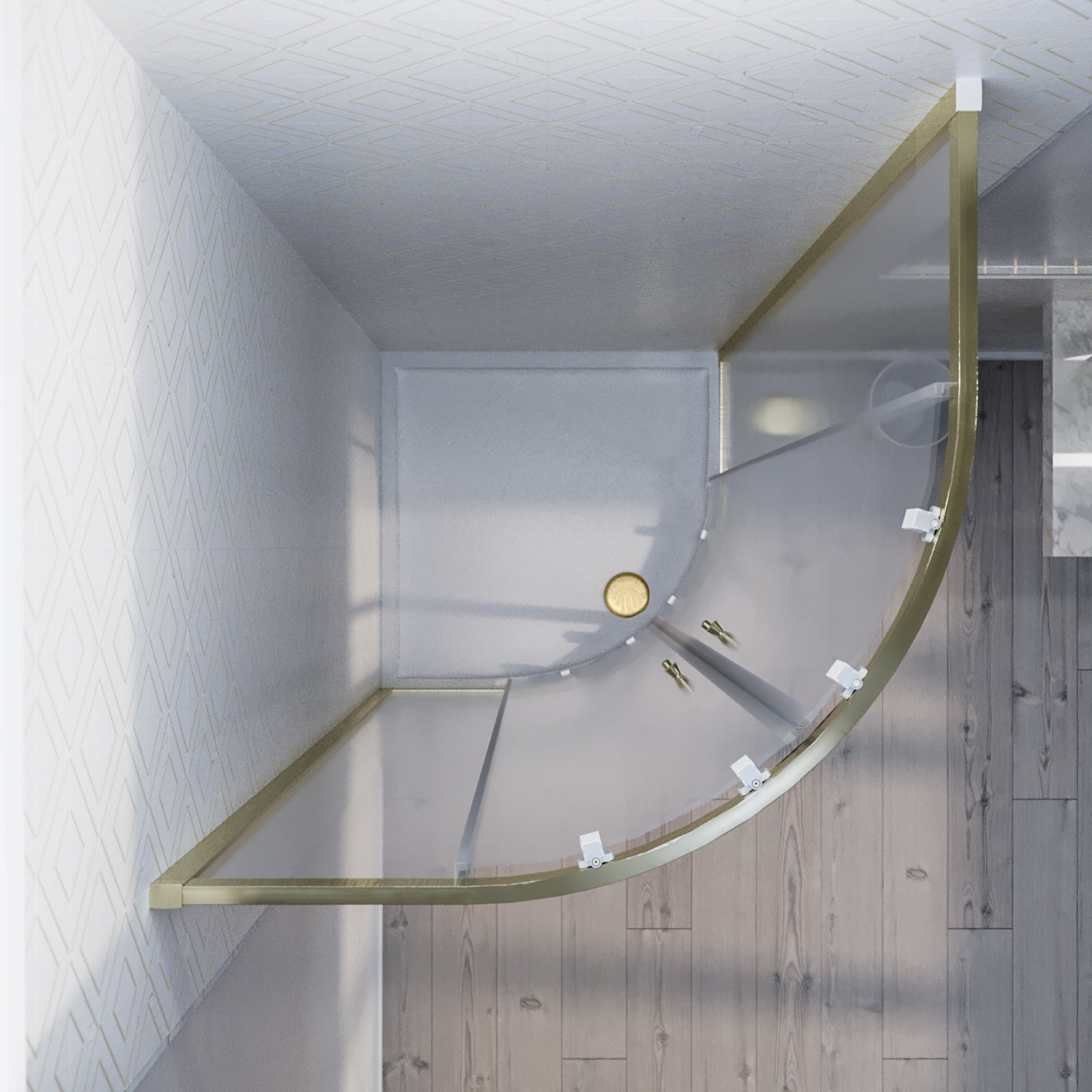 800 x 800mm Quadrant Shower Enclosure Brushed Brass with Shower Tray