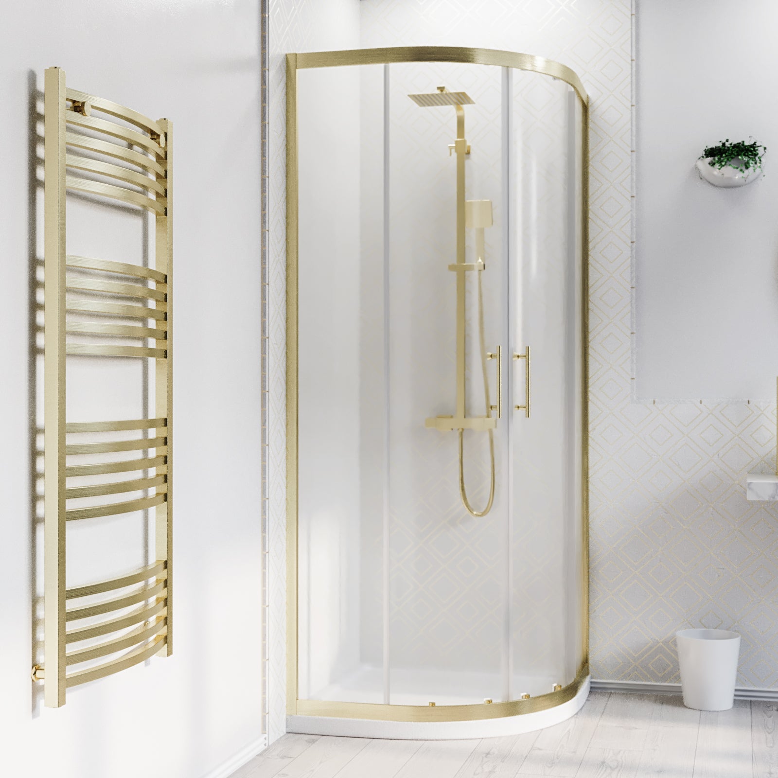 800 x 800mm Quadrant Shower Enclosure Brushed Brass with Shower Tray