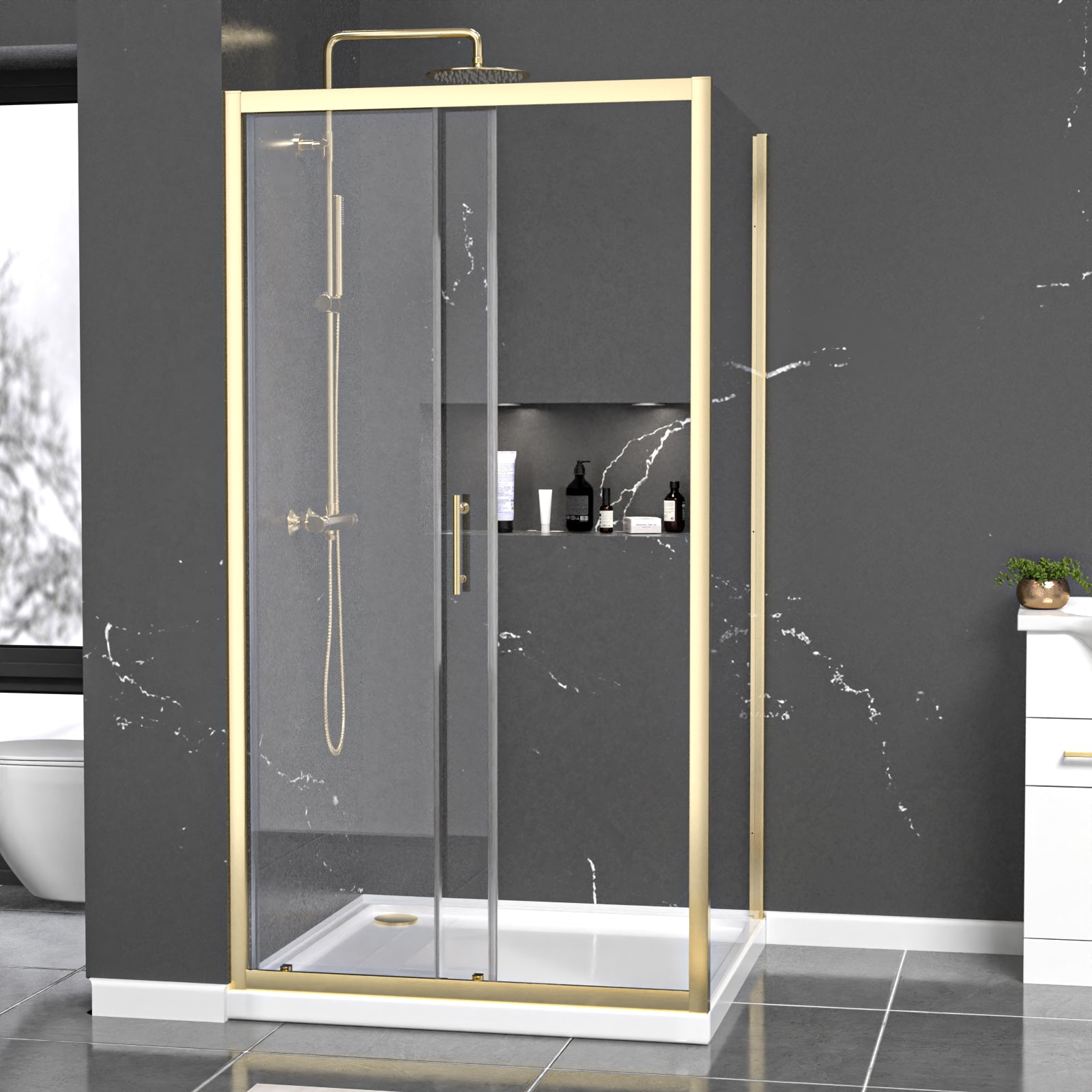 Manga 1000 x 1000mm Shower Enclosure Sliding Door & Side Panel Brushed Brass