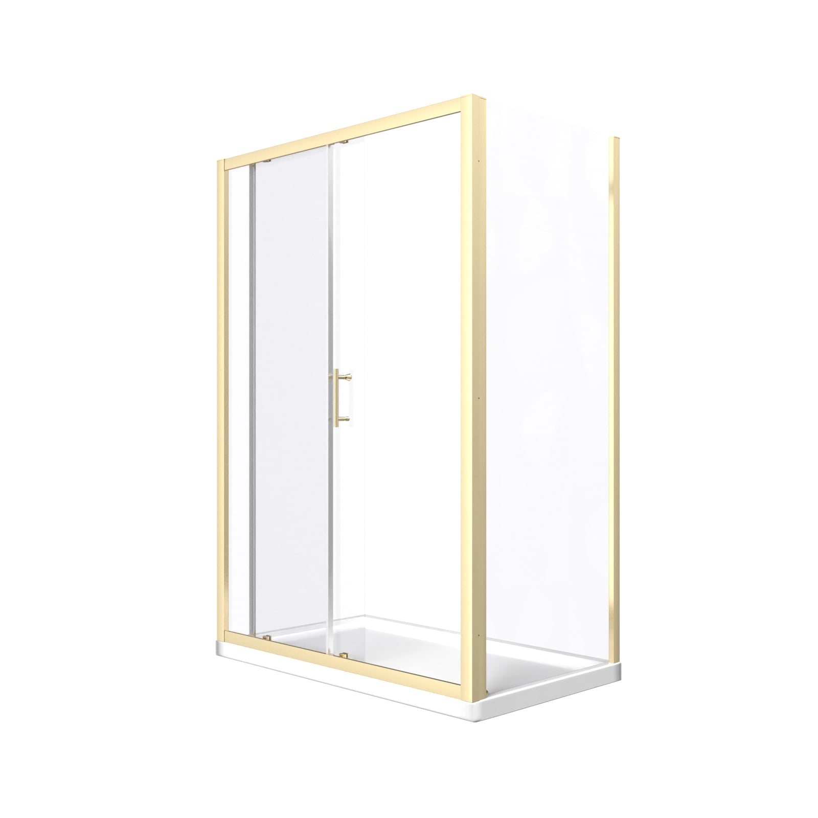 Brushed Brass 1000 x 700mm Shower Enclosure Sliding Door Panel & Tray