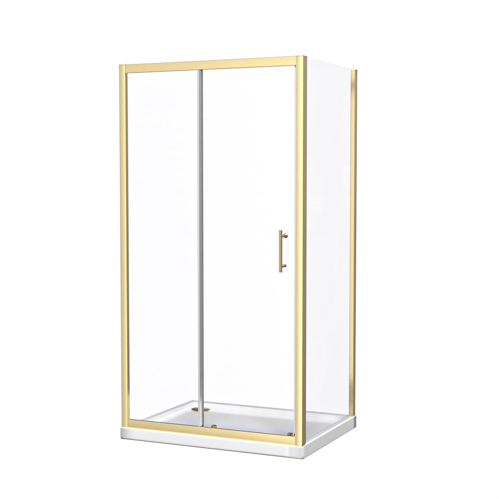 Brushed Brass 1000 x 700mm Shower Enclosure Sliding Door Panel & Tray