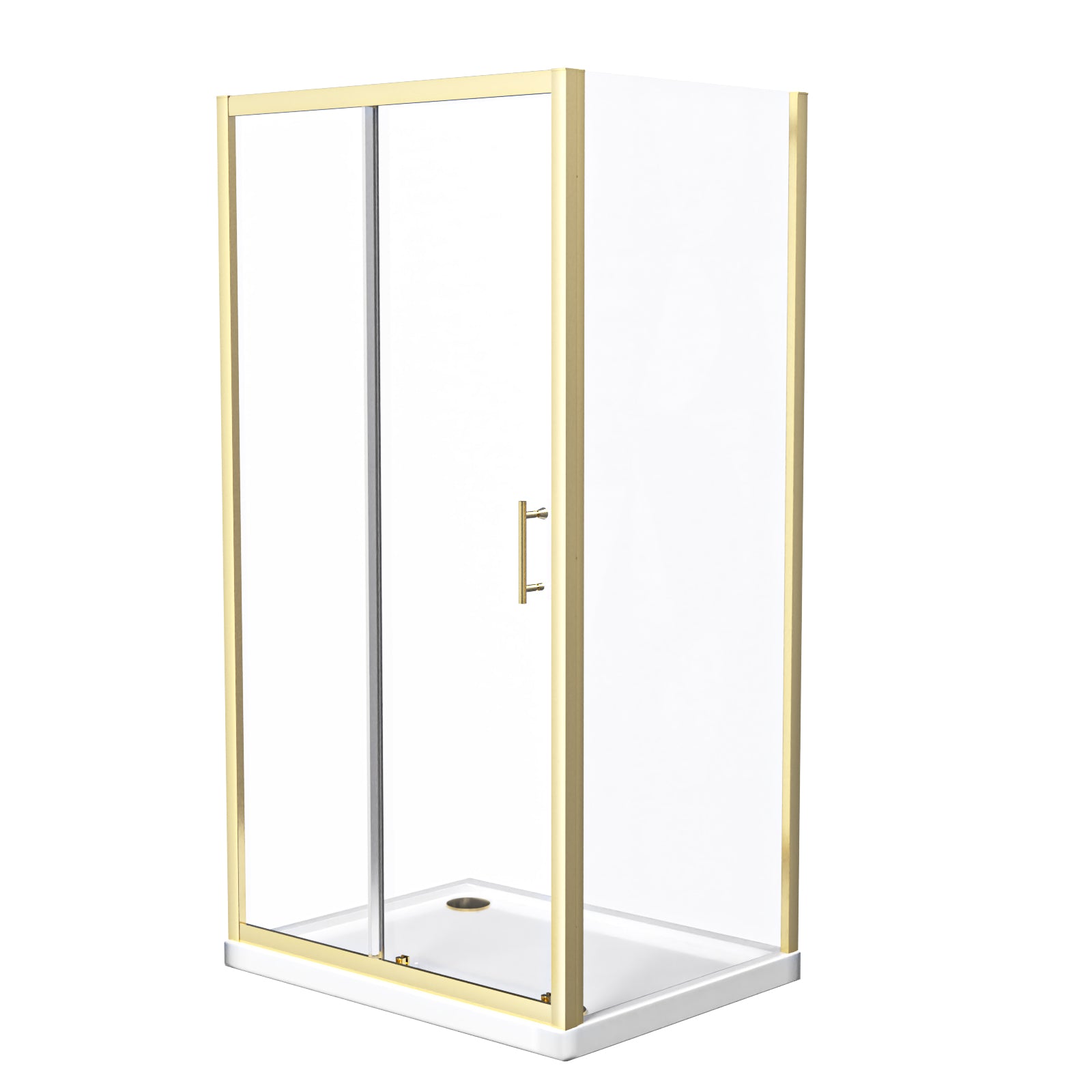 Manga 1000 x 900mm Brushed Brass Framed Shower Enclosure Sliding Door, Panel & Tray