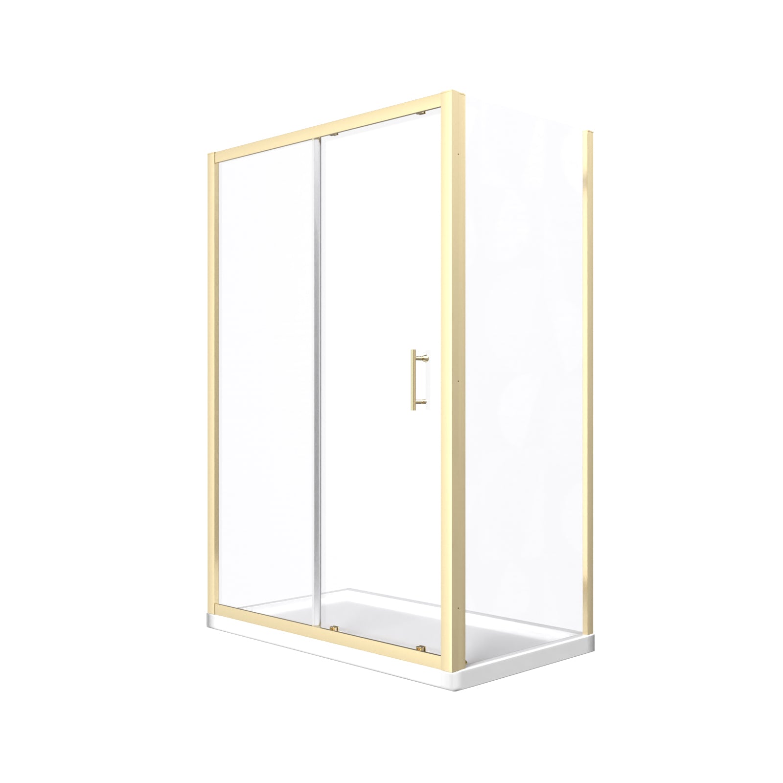 Brushed Brass 1000 x 800mm Shower Enclosure Sliding Door Panel & Tray