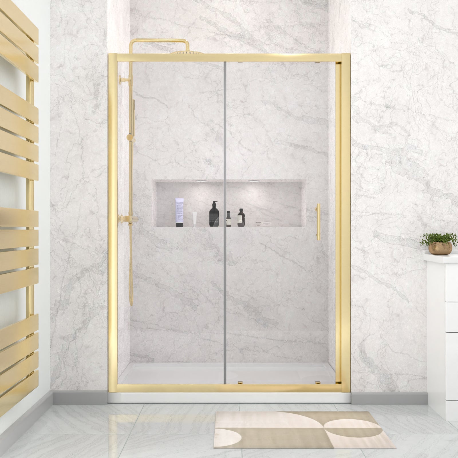 Manga 1000mm x 1850mm Brushed Brass Framed Shower Enclosure 6mm Glass Slider Door