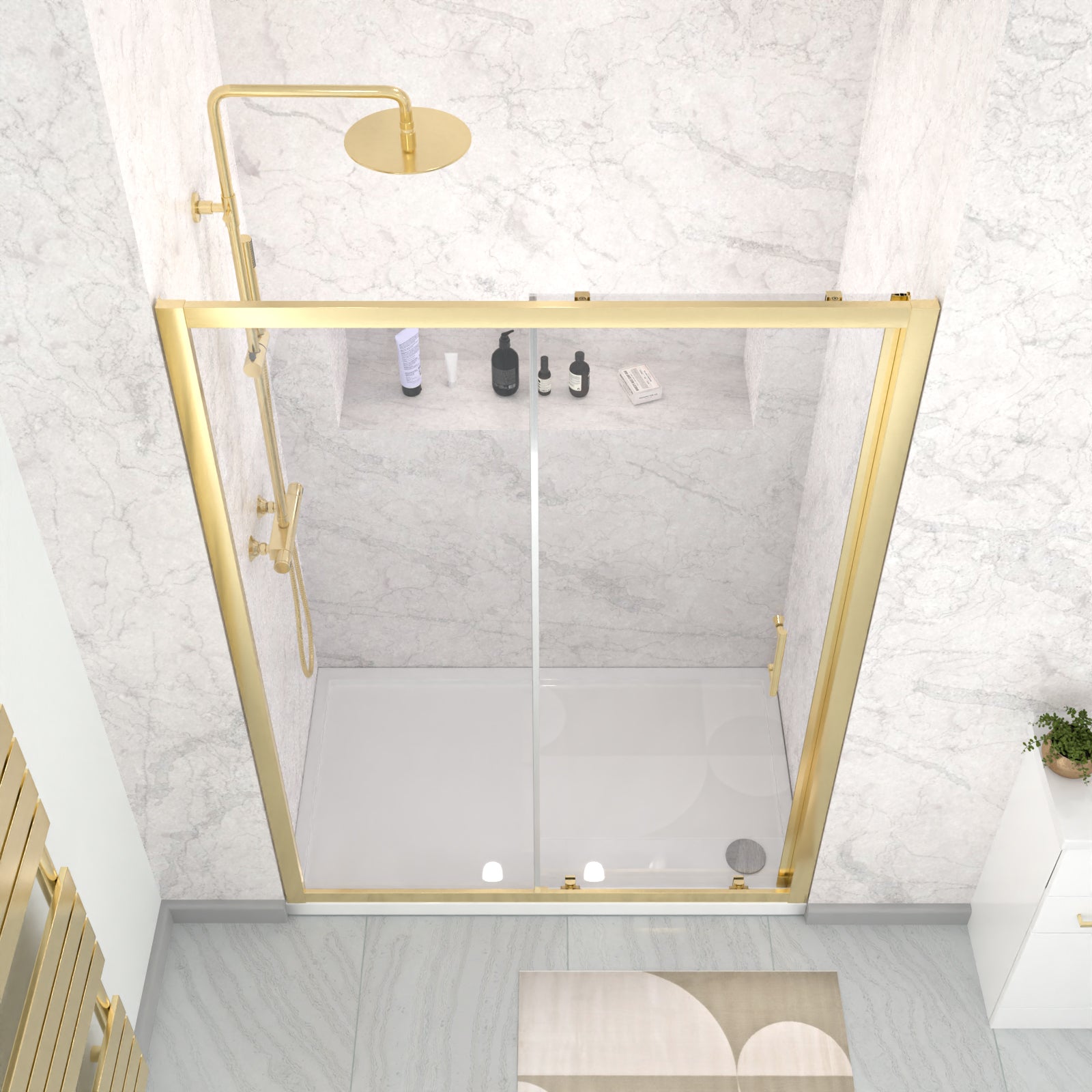 Manga 1200mm x 1850mm Shower Enclosure 6mm Glass Slider Door Brushed Brass