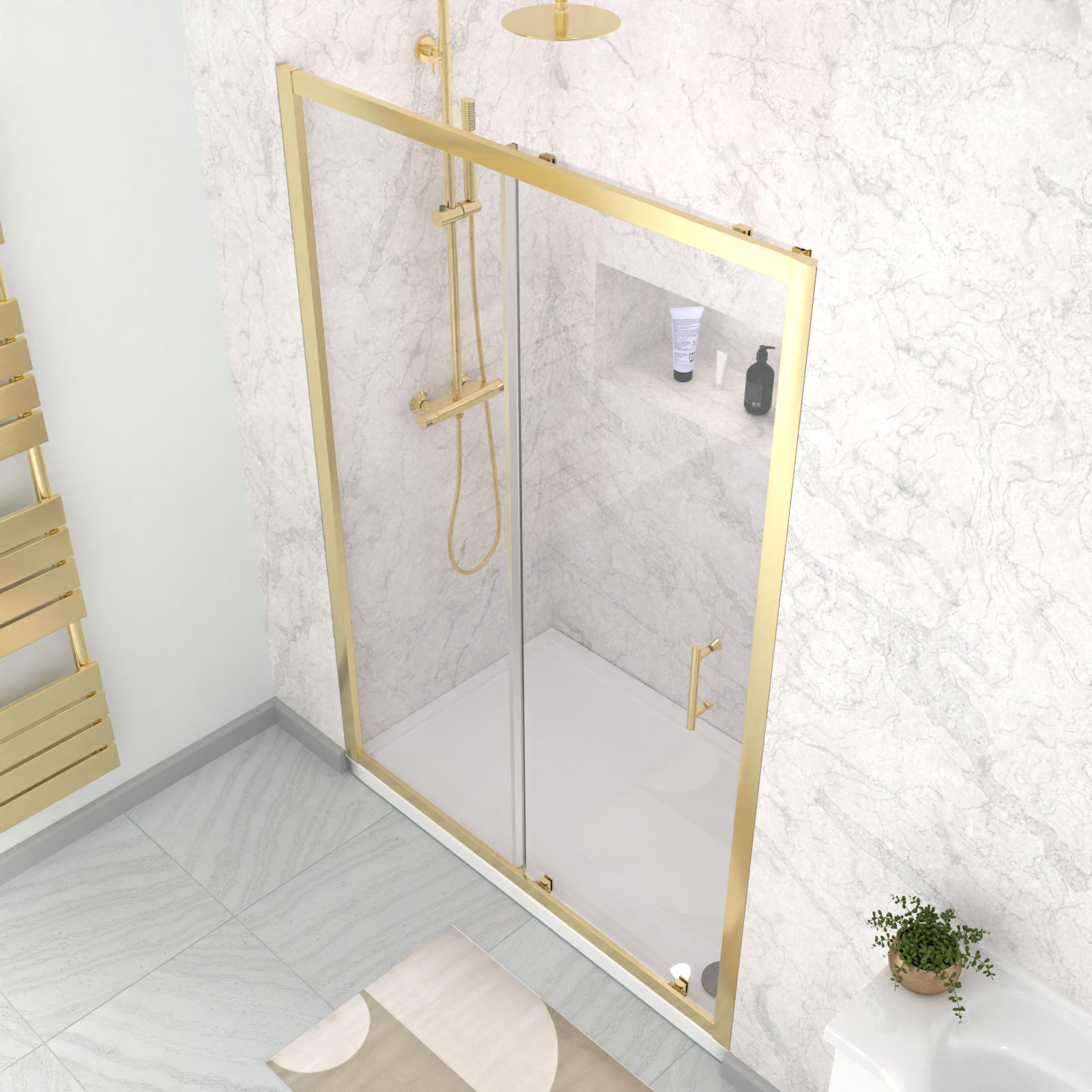 Manga 1200mm x 1850mm Shower Enclosure 6mm Glass Slider Door Brushed Brass