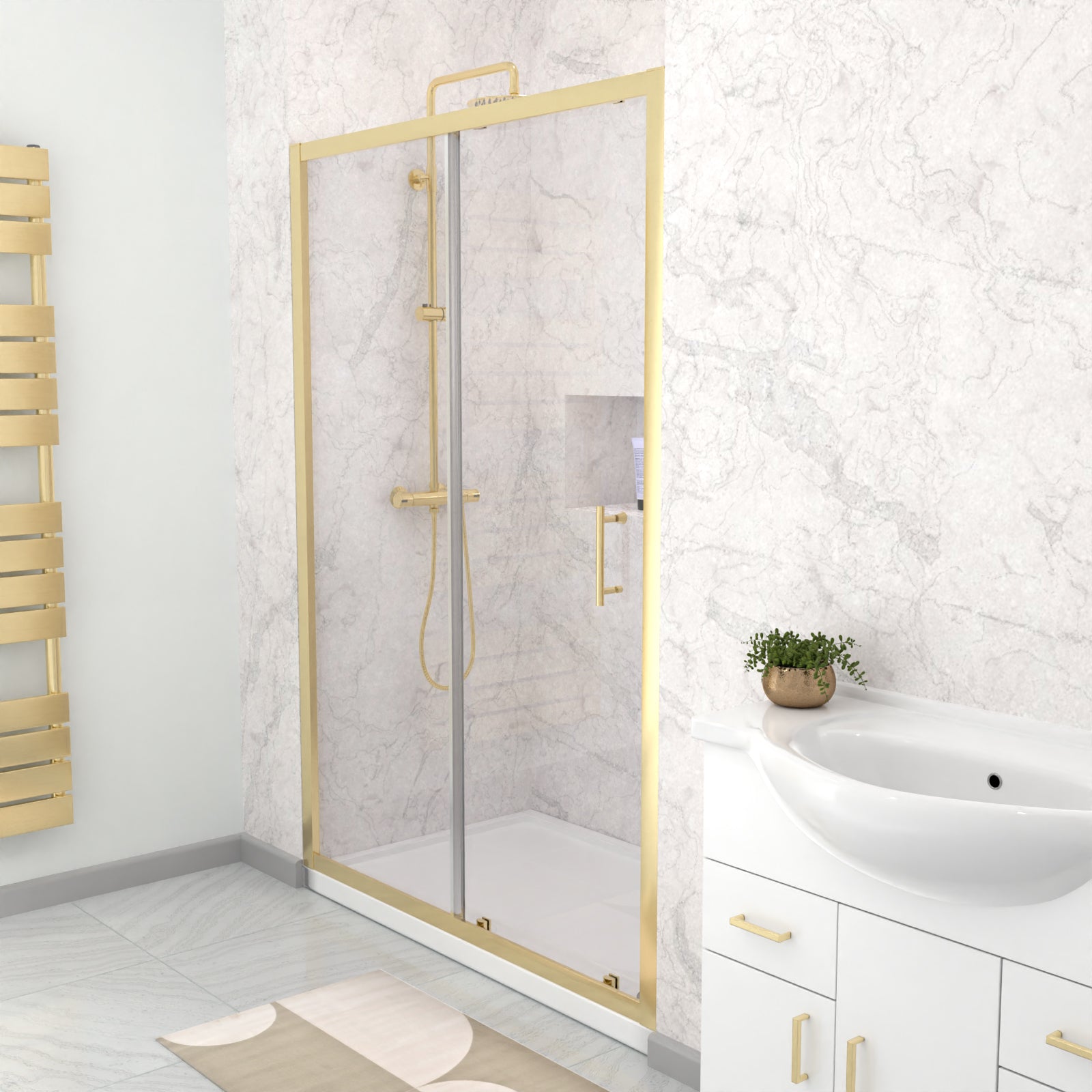 Manga 1200mm x 1850mm Shower Enclosure 6mm Glass Slider Door Brushed Brass