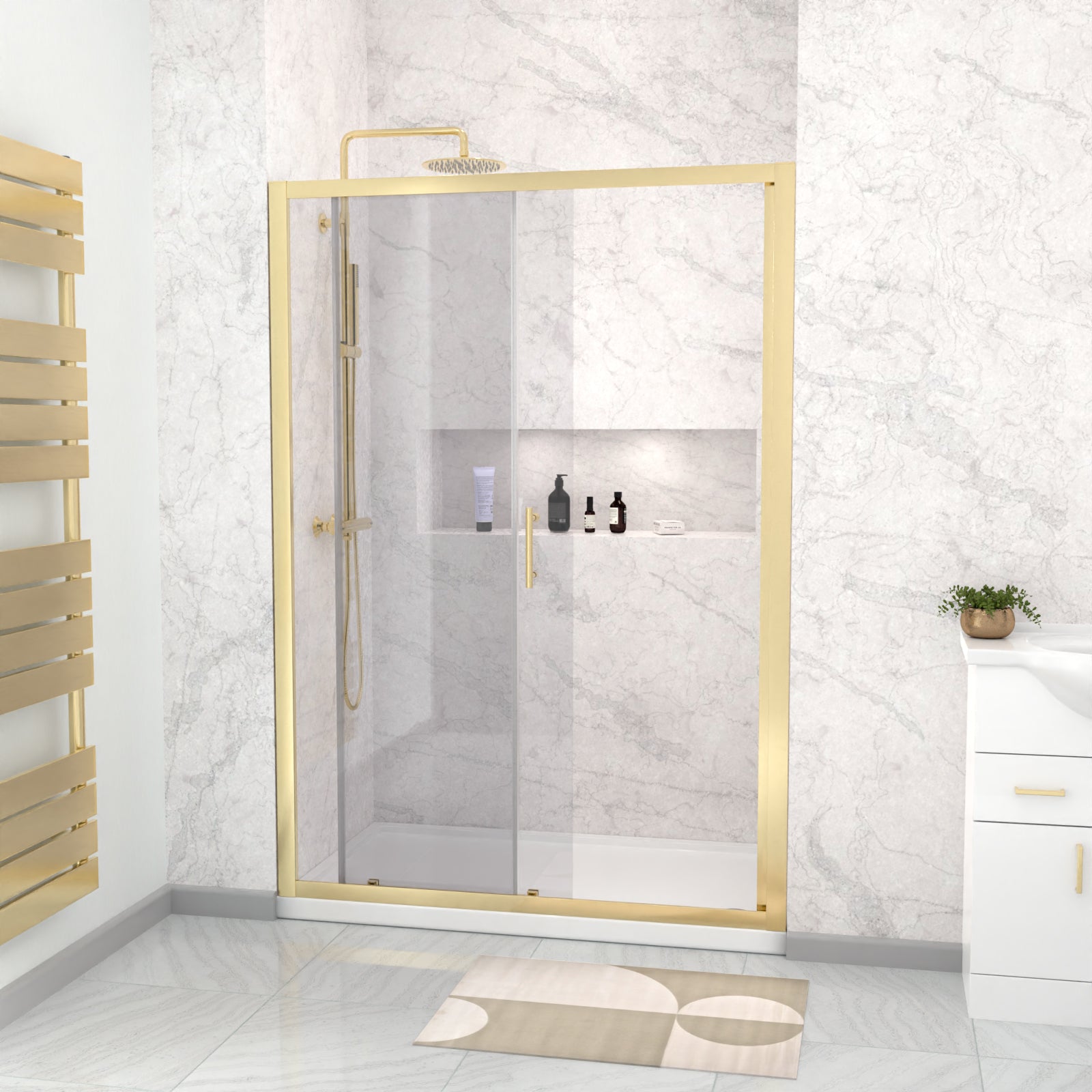 Manga 1200mm x 1850mm Shower Enclosure 6mm Glass Slider Door Brushed Brass