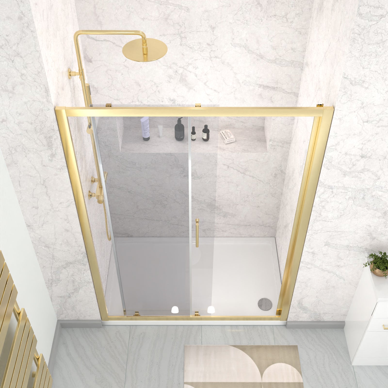 Manga 1200mm x 1850mm Shower Enclosure 6mm Glass Slider Door Brushed Brass