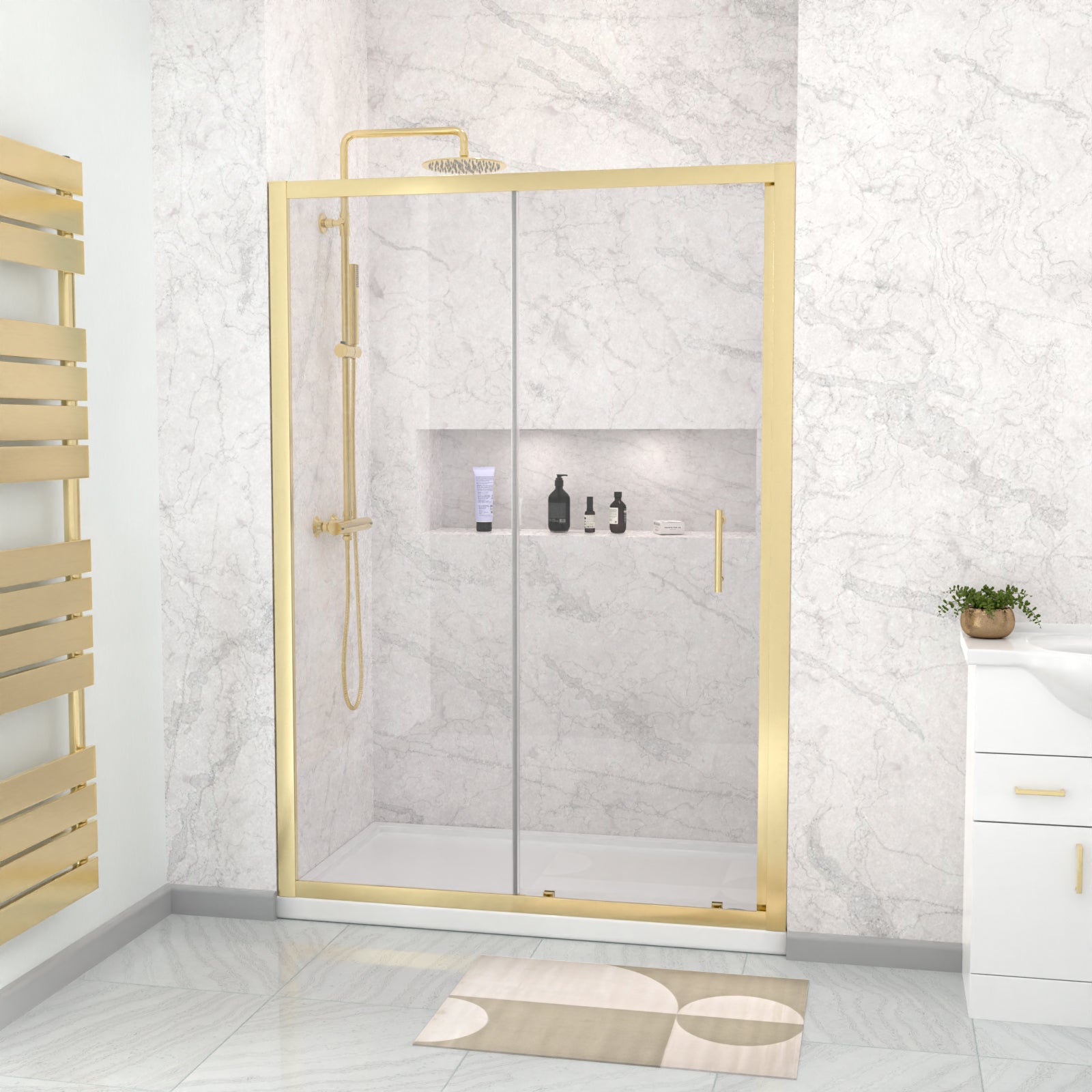 Manga 1000mm x 1850mm Brushed Brass Framed Shower Enclosure 6mm Glass Slider Door