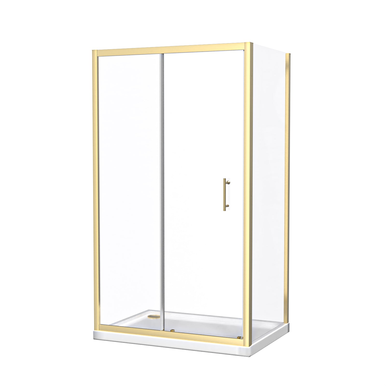 Brushed Brass 1100 x 760mm Shower Enclosure Sliding Door Panel & Tray