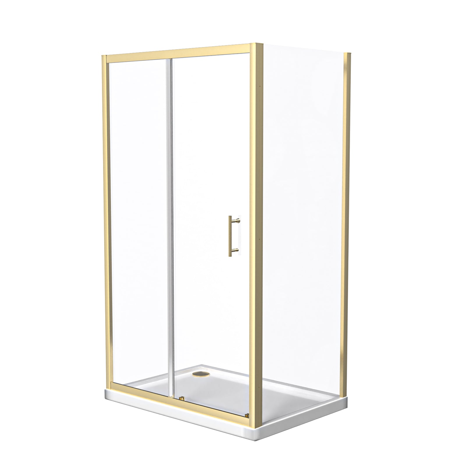 Brushed Brass 1100 x 760mm Shower Enclosure Sliding Door Panel & Tray