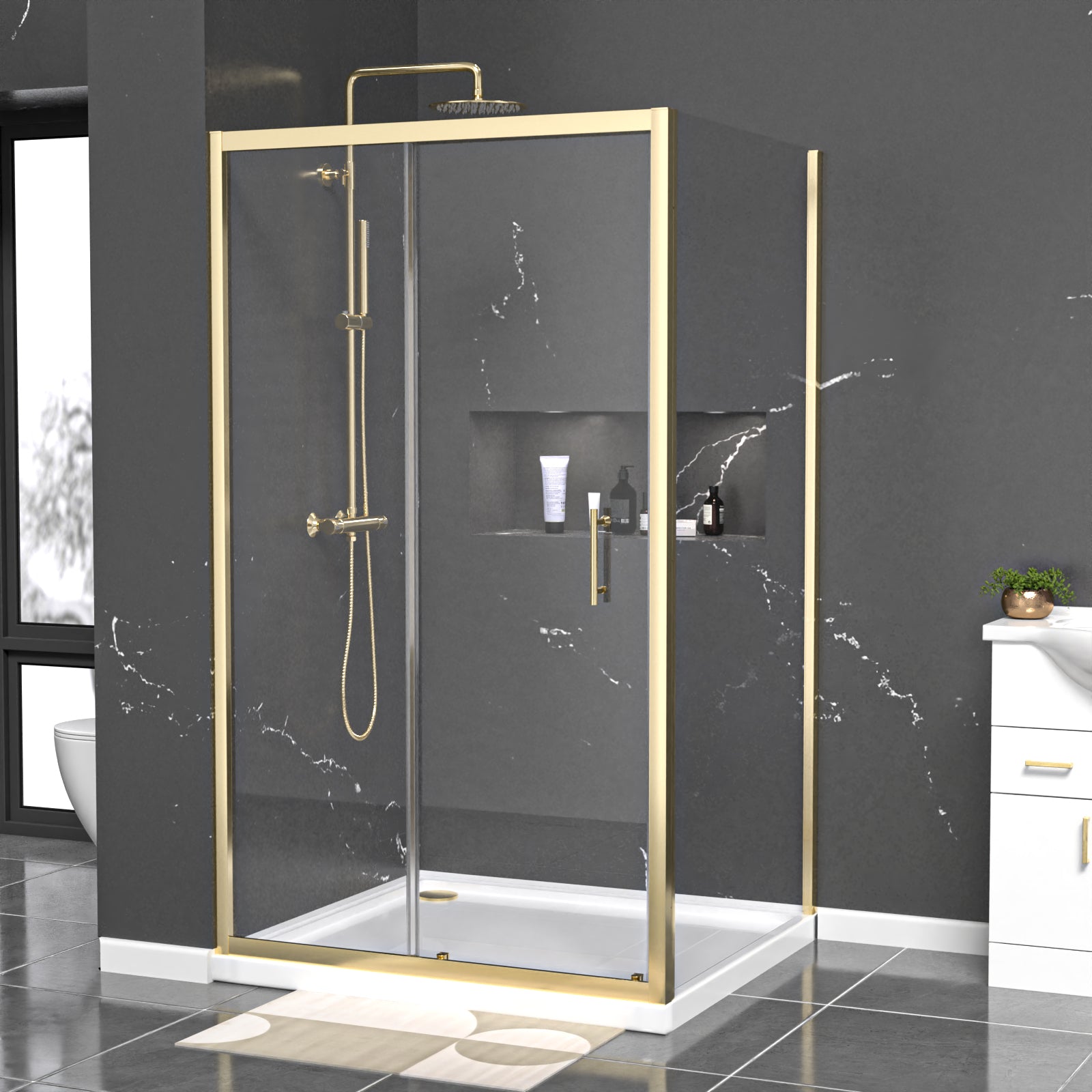 Manga 1100 x 900mm Shower Enclosure Sliding Door & Side Panel Brushed Brass