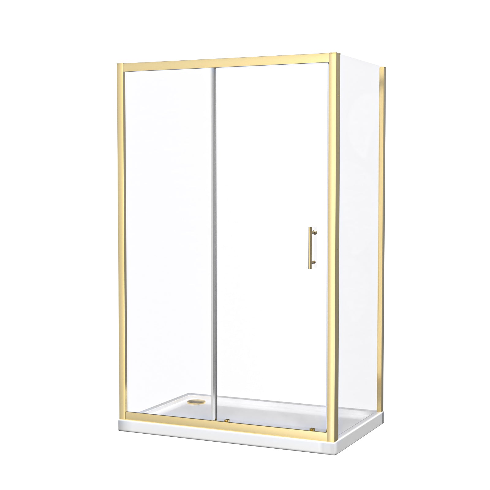 Manga 1200 x 800mm Brushed Brass Framed Shower Enclosure Sliding Door, Panel & Tray