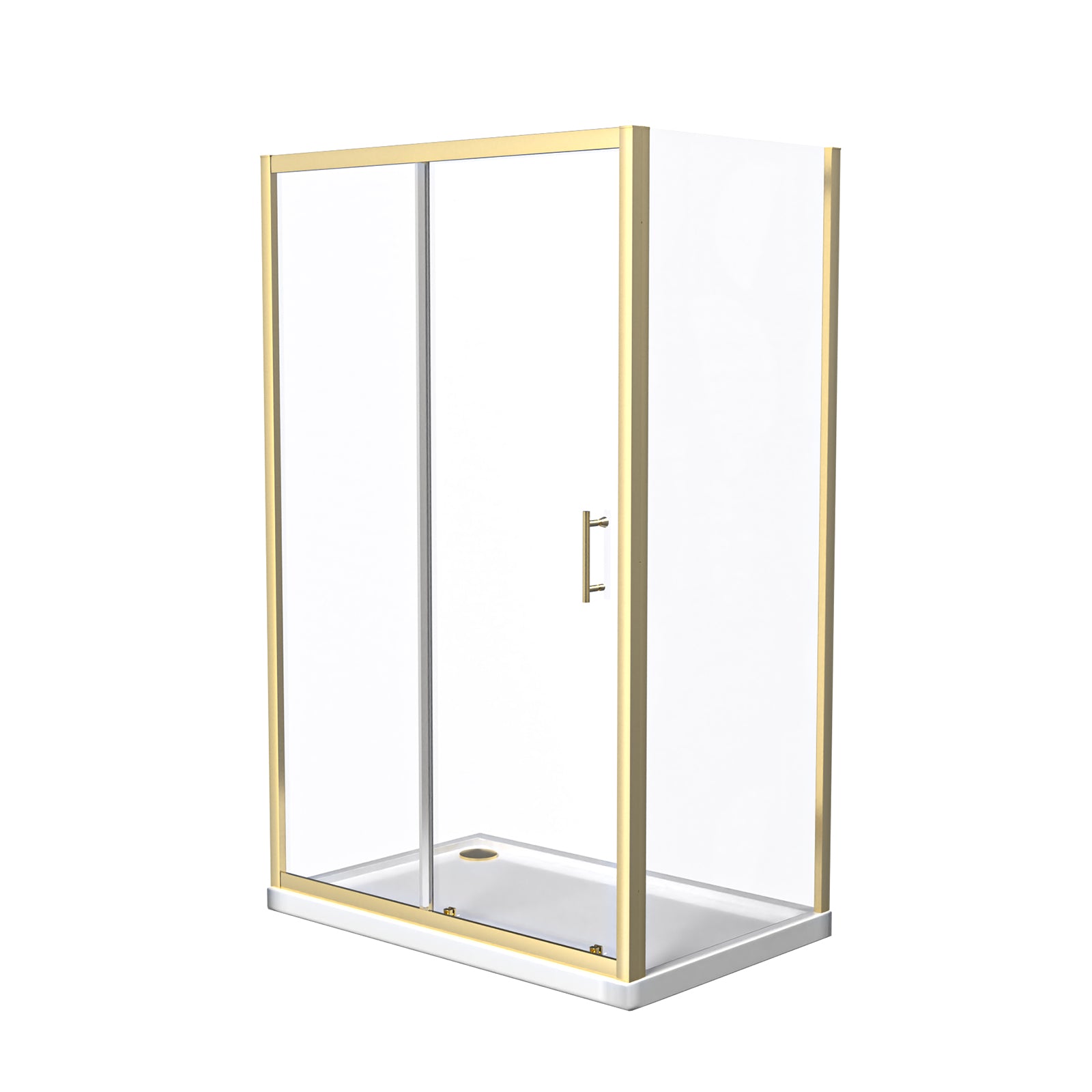 Manga 1200 x 800mm Brushed Brass Framed Shower Enclosure Sliding Door, Panel & Tray