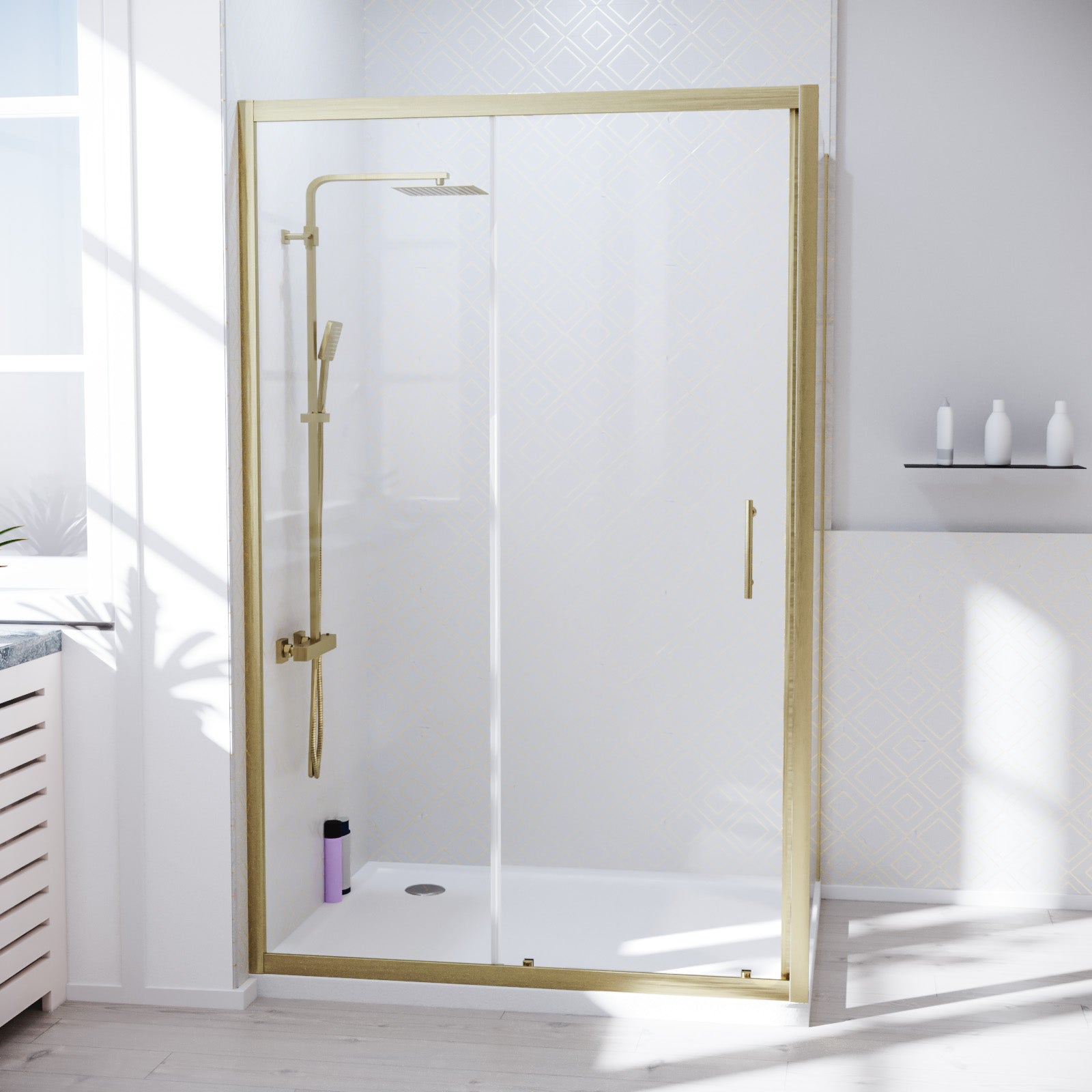 Manga 1000 x 760mm Shower Enclosure Sliding Door & Side Panel Brushed Brass