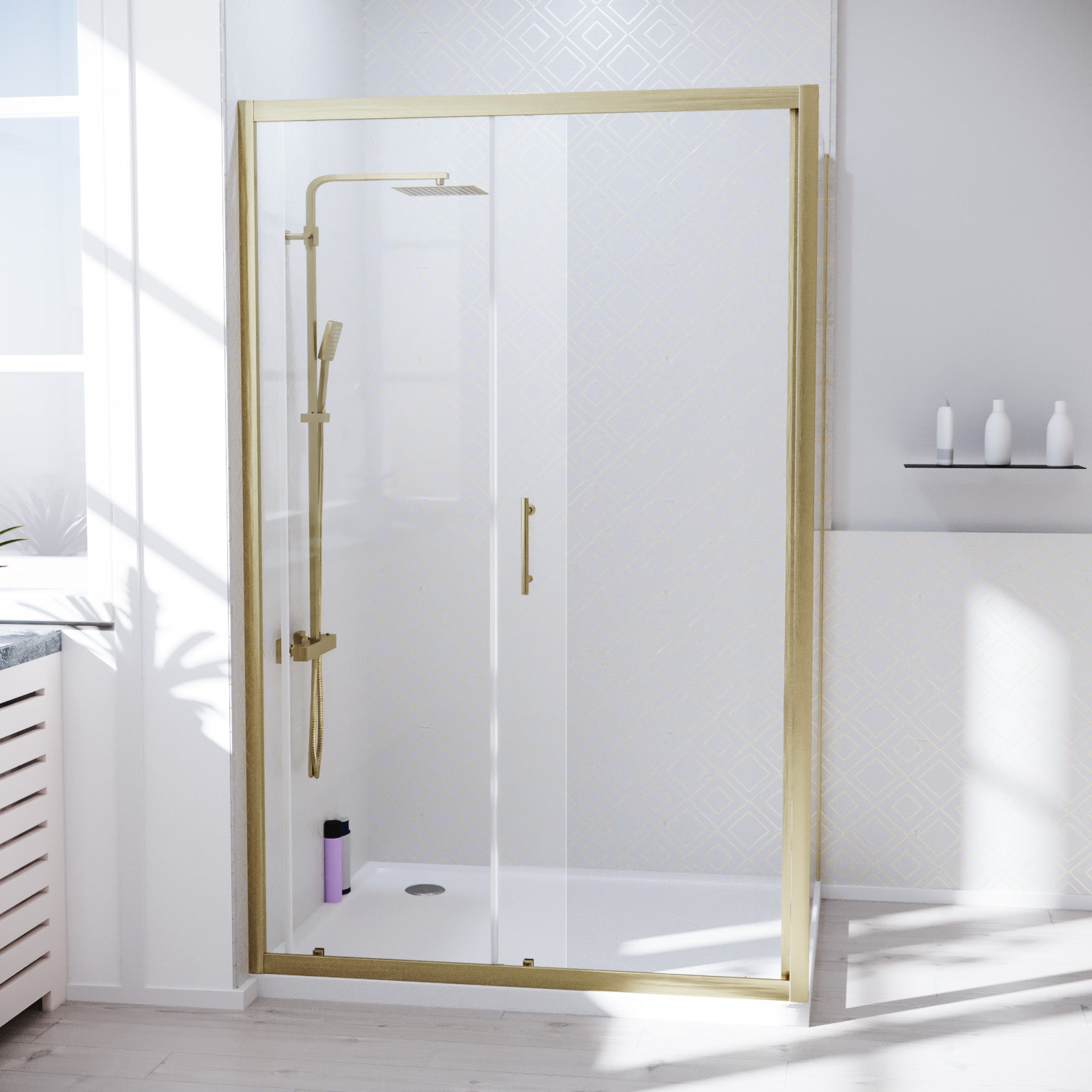 Manga 1000 x 760mm Shower Enclosure Sliding Door & Side Panel Brushed Brass