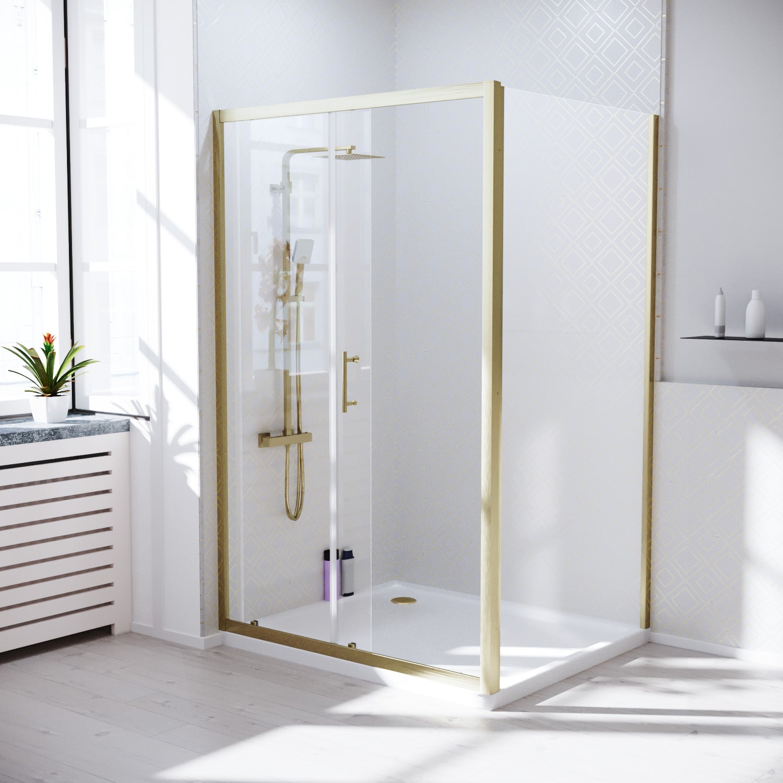 Brushed Brass 1200 x 760mm Shower Enclosure Sliding Door Panel & Tray