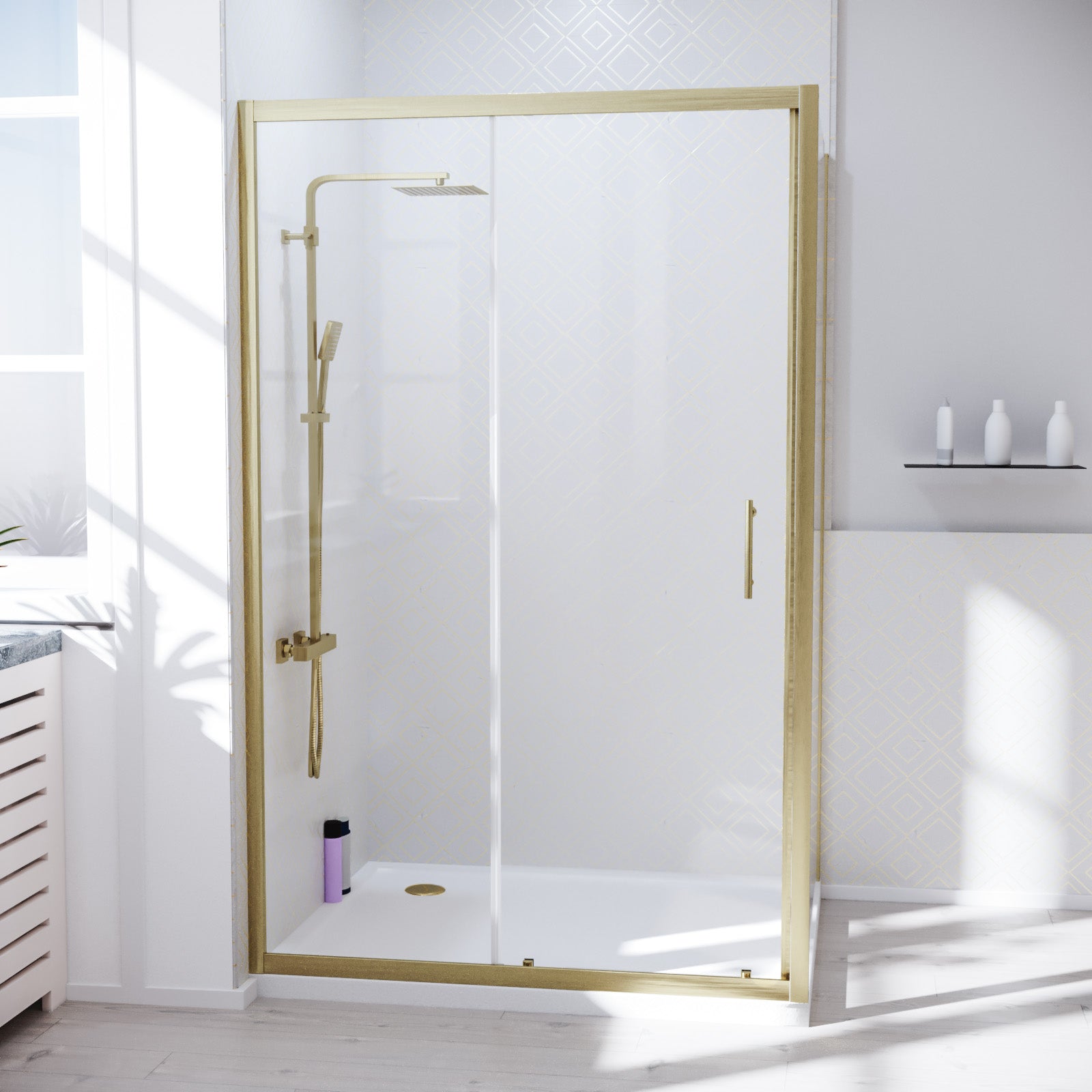 Brushed Brass 1200 x 760mm Shower Enclosure Sliding Door Panel & Tray