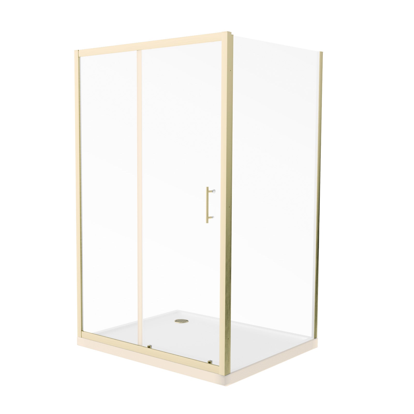 Manga 1000 x 1000mm Shower Enclosure Sliding Door, Panel & Tray Brushed Brass