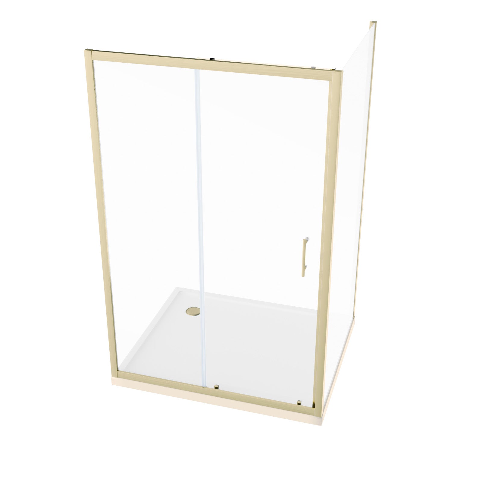Brushed Brass 1000 x 760mm Shower Enclosure Sliding Door Panel & Tray